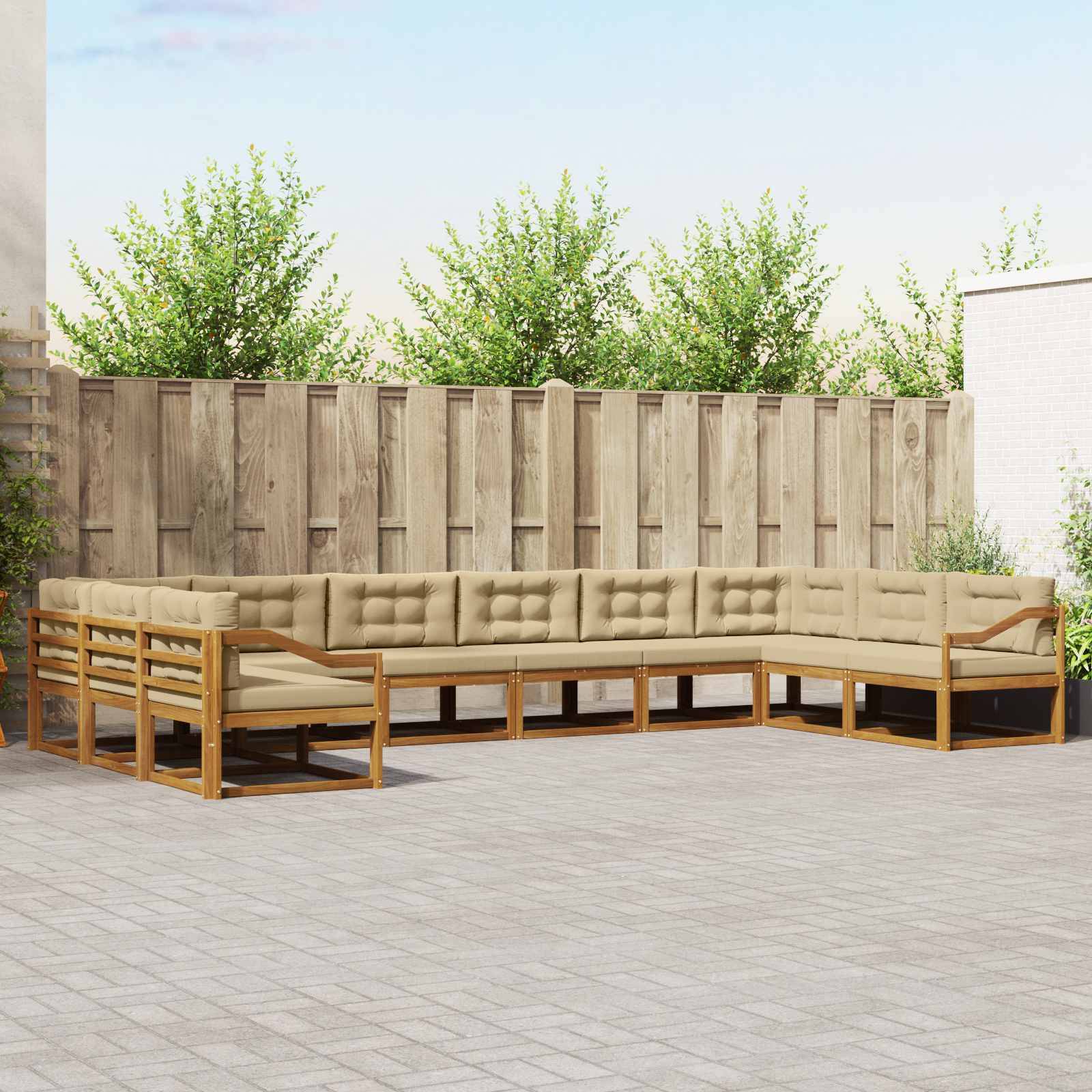 vidaXL Outdoor-Sofagarnitur mit Kissen 10 pcs Natur und Beige