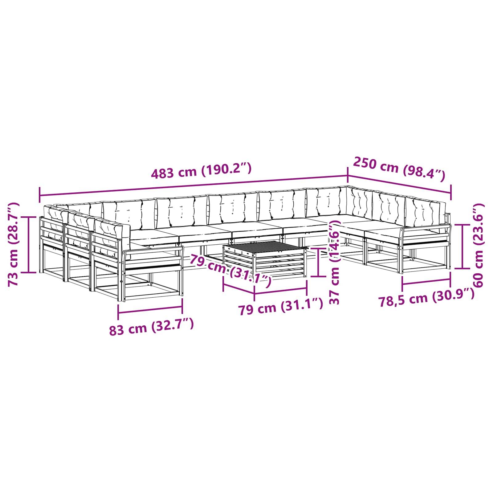 vidaXL Outdoor-Sofagarnitur mit Kissen 11 pcs Weiß und Anthrazit