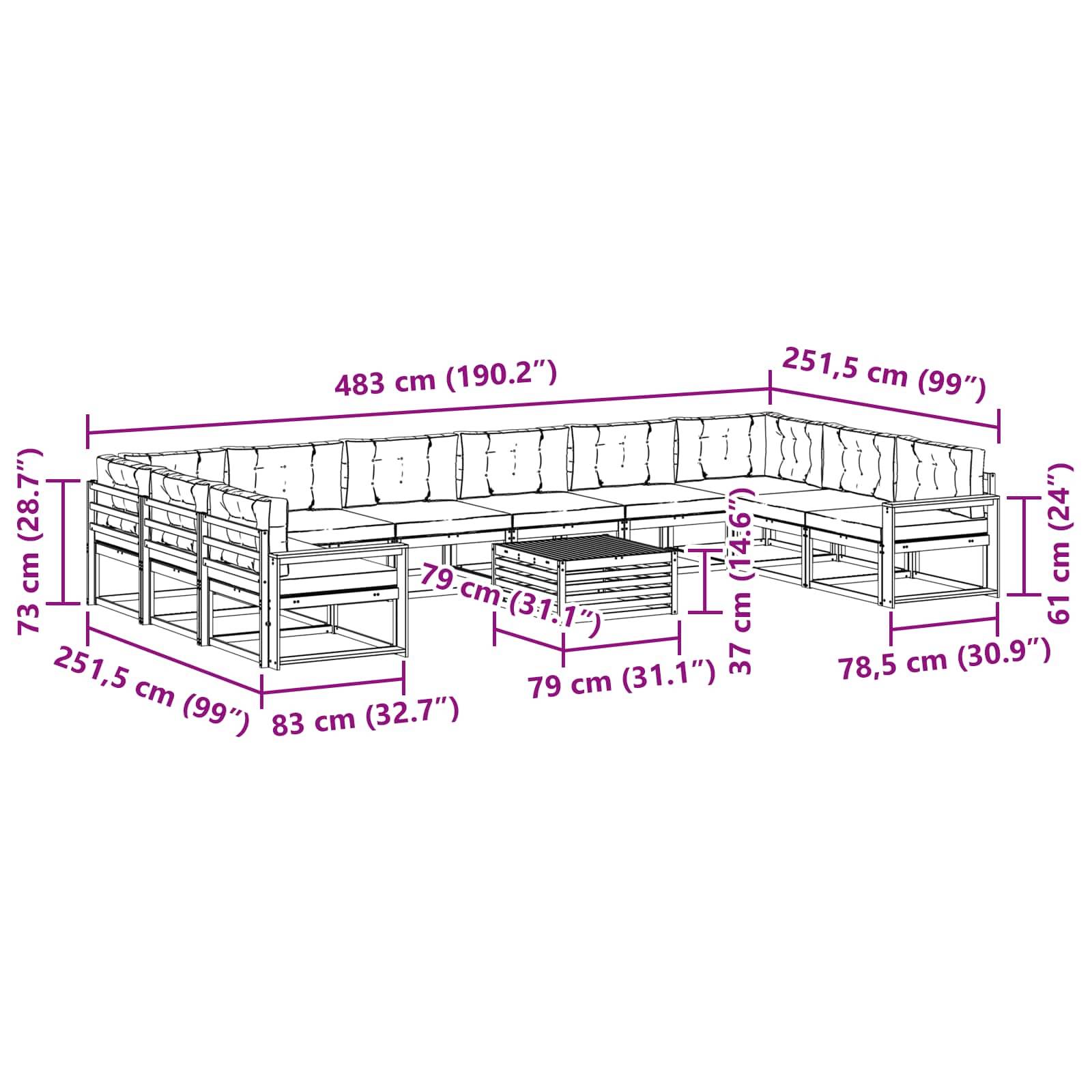 vidaXL Outdoor-Sofagarnitur mit Kissen 11 pcs Weiß und Hellgrau