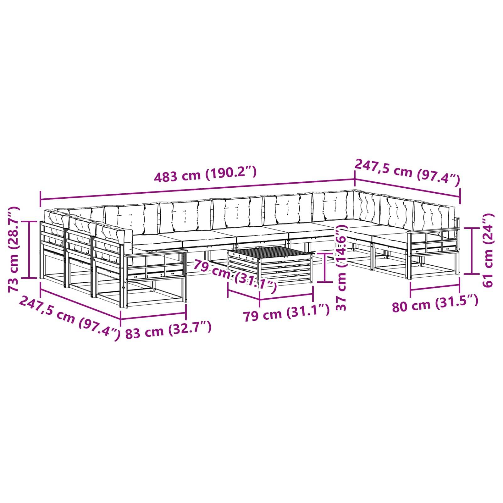 vidaXL Outdoor-Sofagarnitur mit Kissen 11 pcs Weiß und Anthrazit