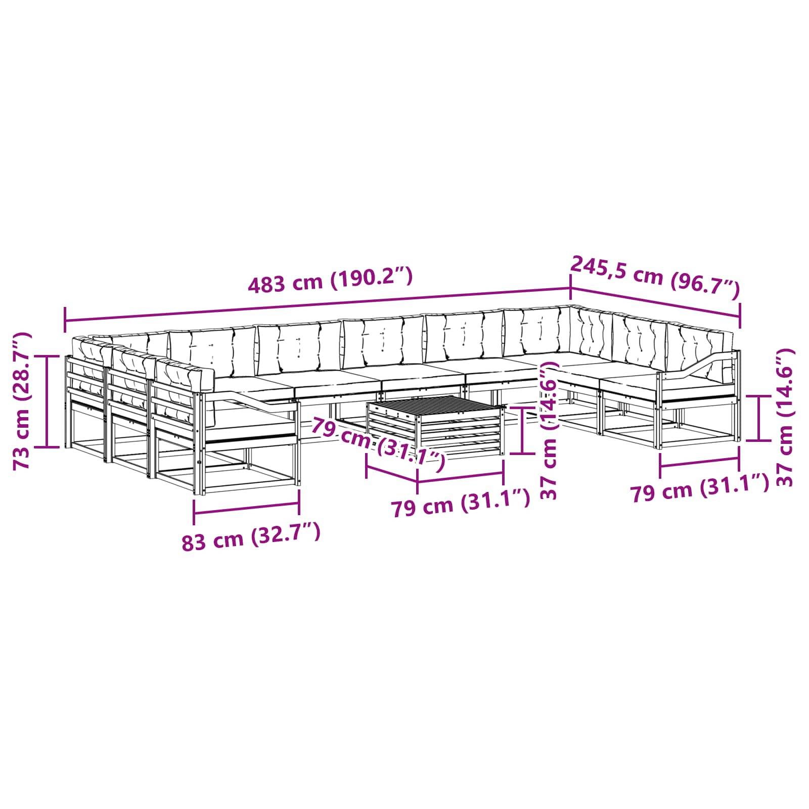 vidaXL Outdoor-Sofagarnitur mit Kissen 11 pcs Weiß und Hellgrau