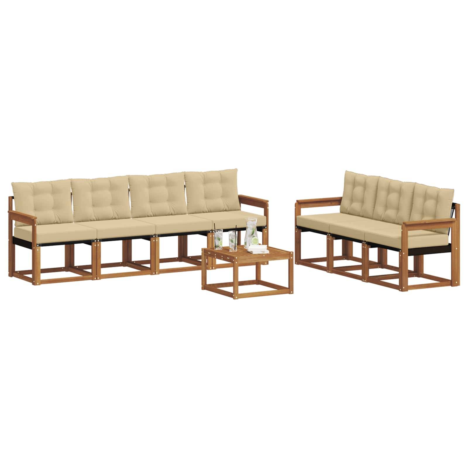vidaXL Outdoor-Sofagarnitur mit Kissen 8 pcs Natur und Beige