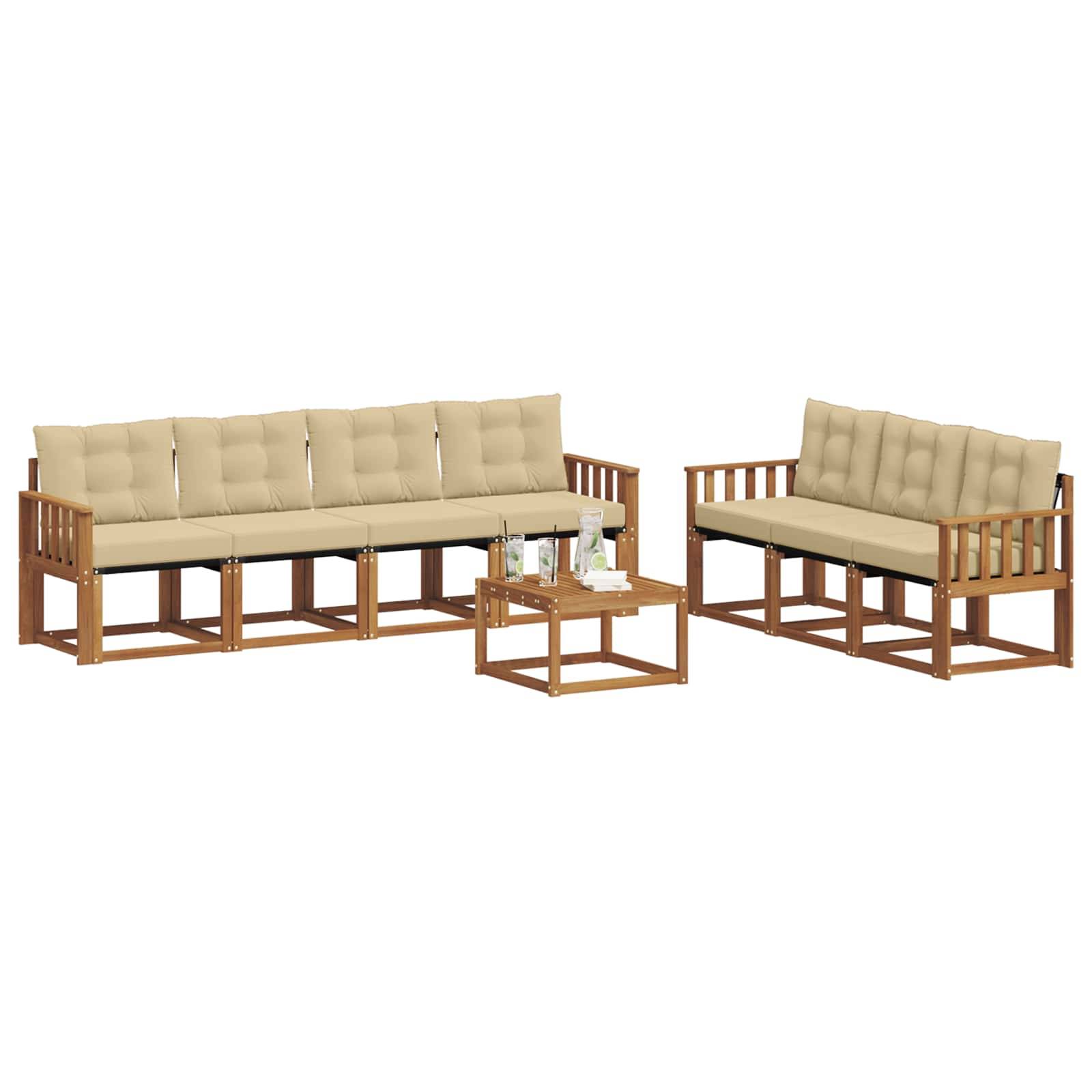 vidaXL Outdoor-Sofagarnitur mit Kissen 8 pcs Natur und Beige
