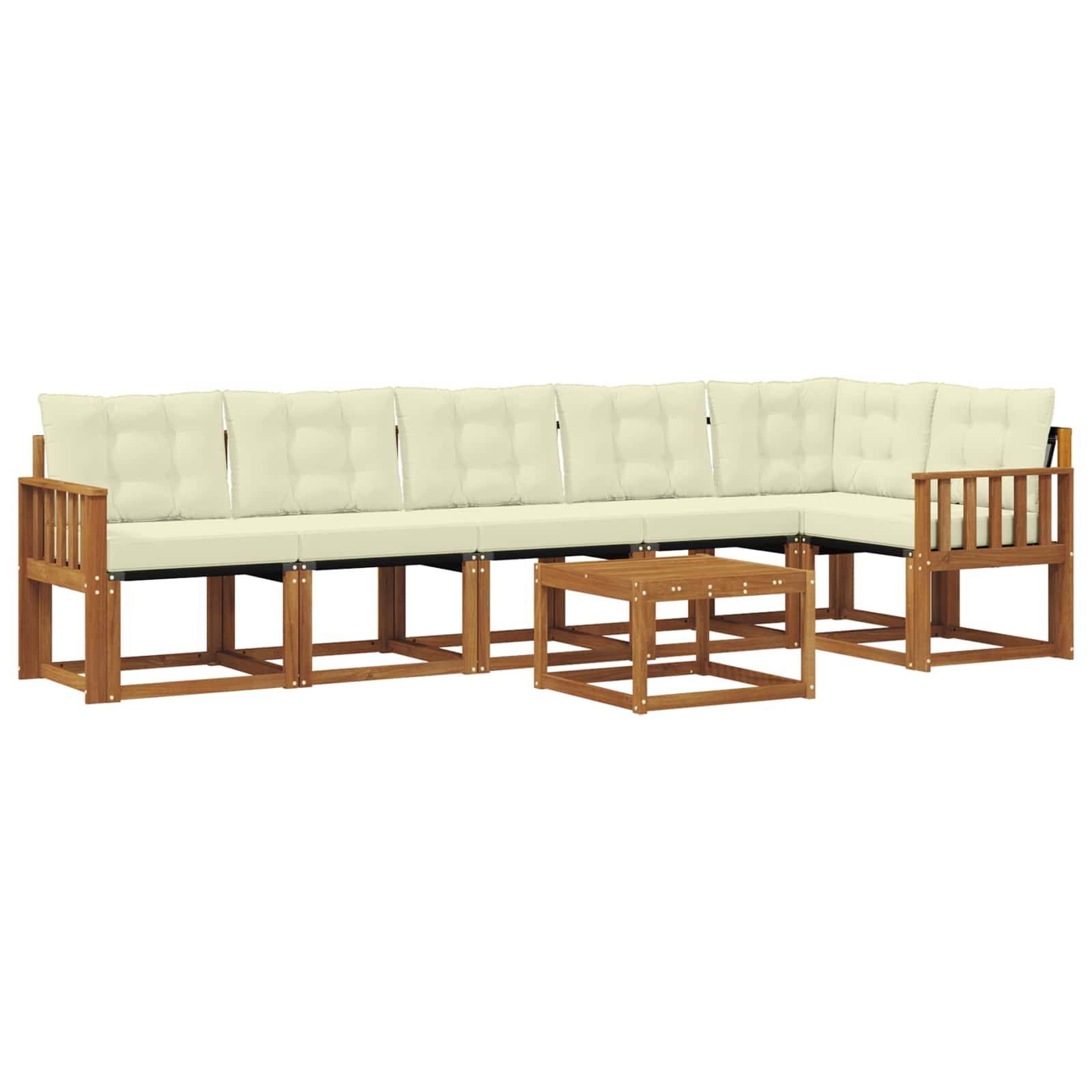 vidaXL Outdoor-Sofagarnitur mit Kissen 7 pcs Natur und Creme