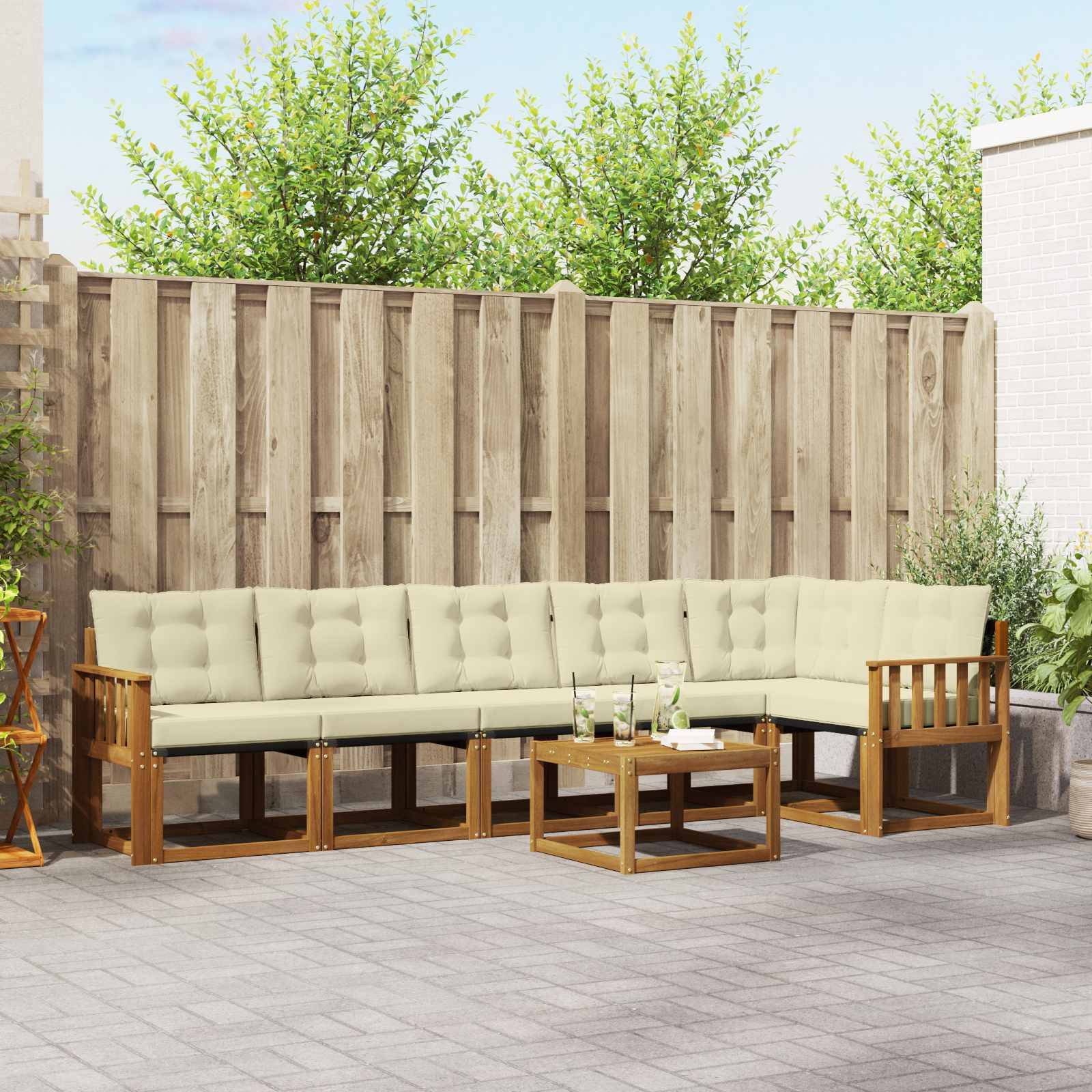 vidaXL Outdoor-Sofagarnitur mit Kissen 7 pcs Natur und Creme