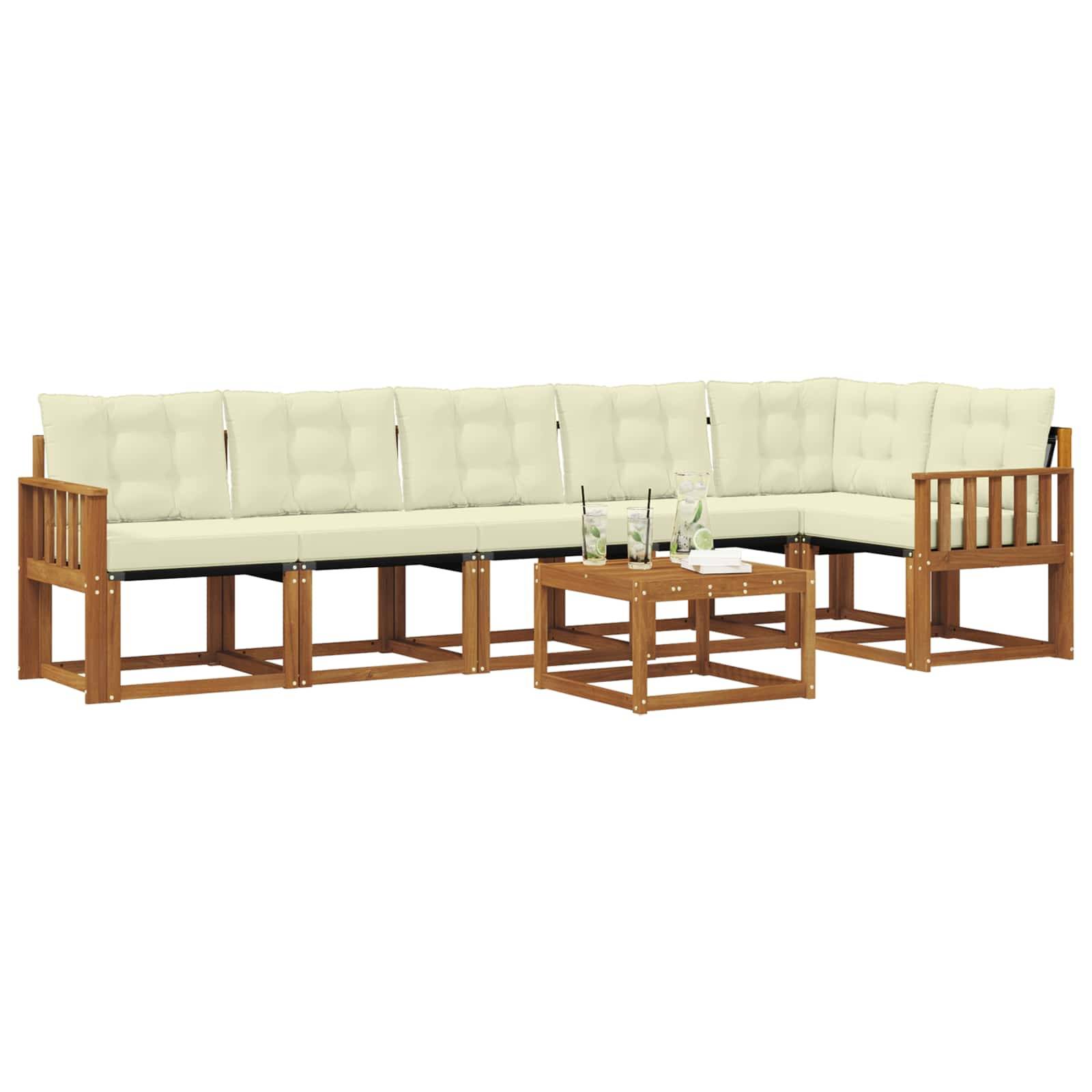 vidaXL Outdoor-Sofagarnitur mit Kissen 7 pcs Natur und Creme