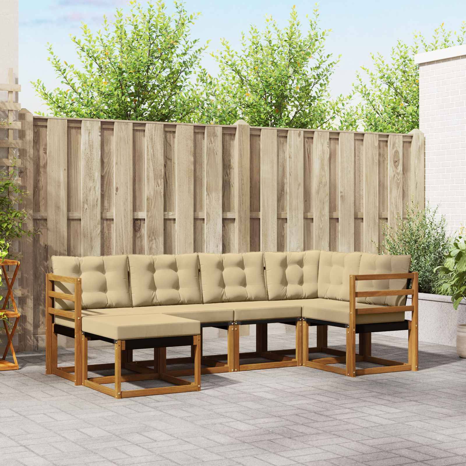 vidaXL Outdoor-Sofagarnitur mit Kissen 6 pcs Natur und Beige