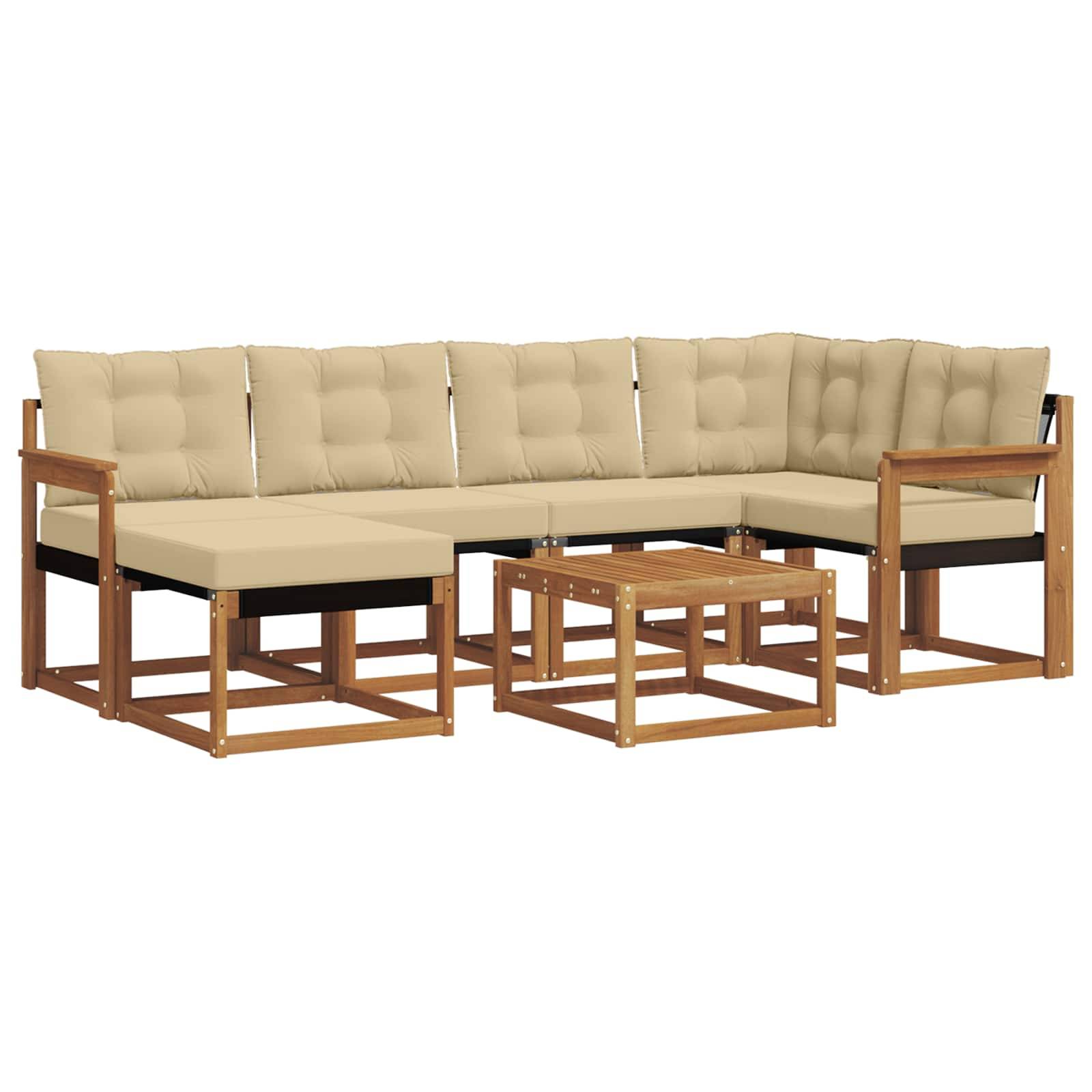 vidaXL Outdoor-Sofagarnitur mit Kissen 7 pcs Natur und Beige