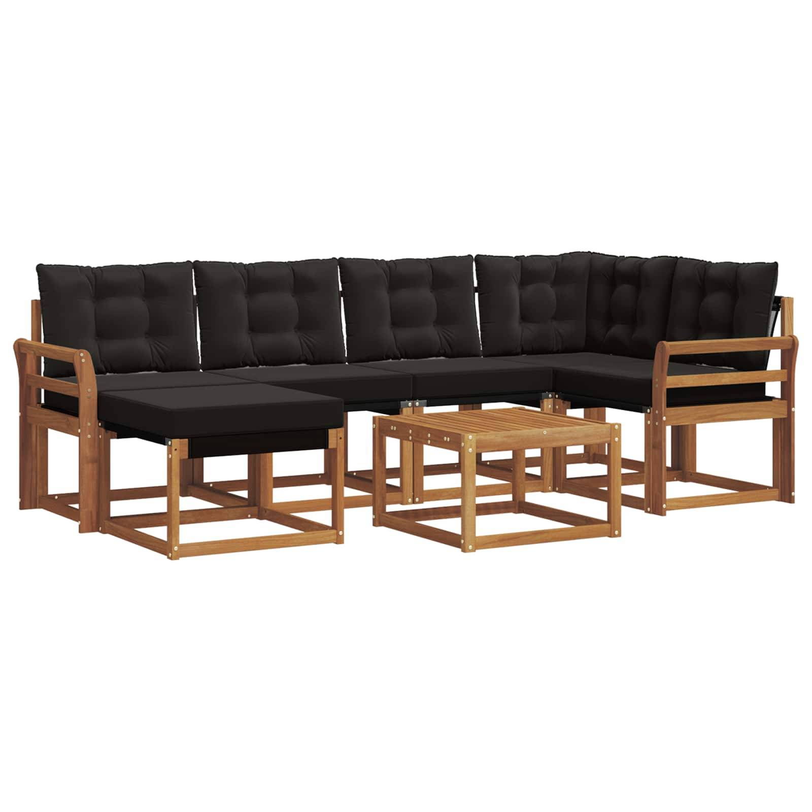 vidaXL Outdoor-Sofagarnitur mit Kissen 7 pcs Natürlich und Schwarz