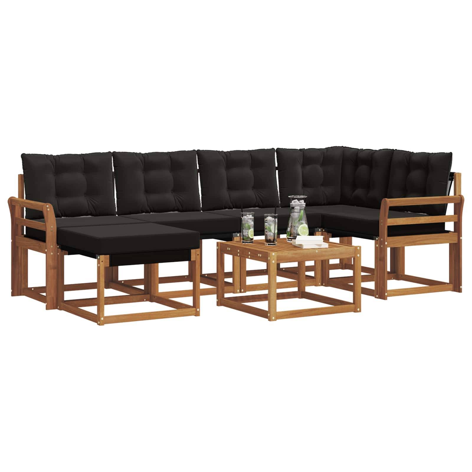 vidaXL Outdoor-Sofagarnitur mit Kissen 7 pcs Natürlich und Schwarz
