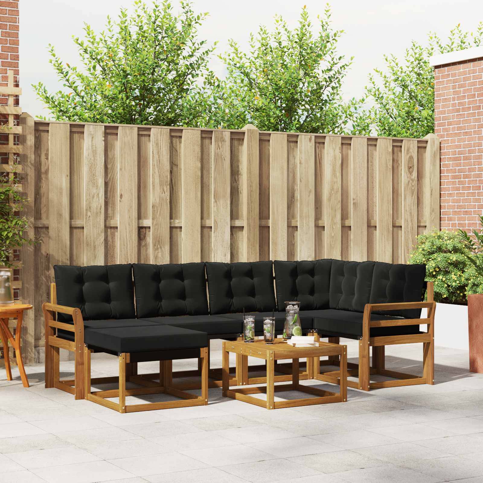 vidaXL Outdoor-Sofagarnitur mit Kissen 7 pcs Natürlich und Schwarz