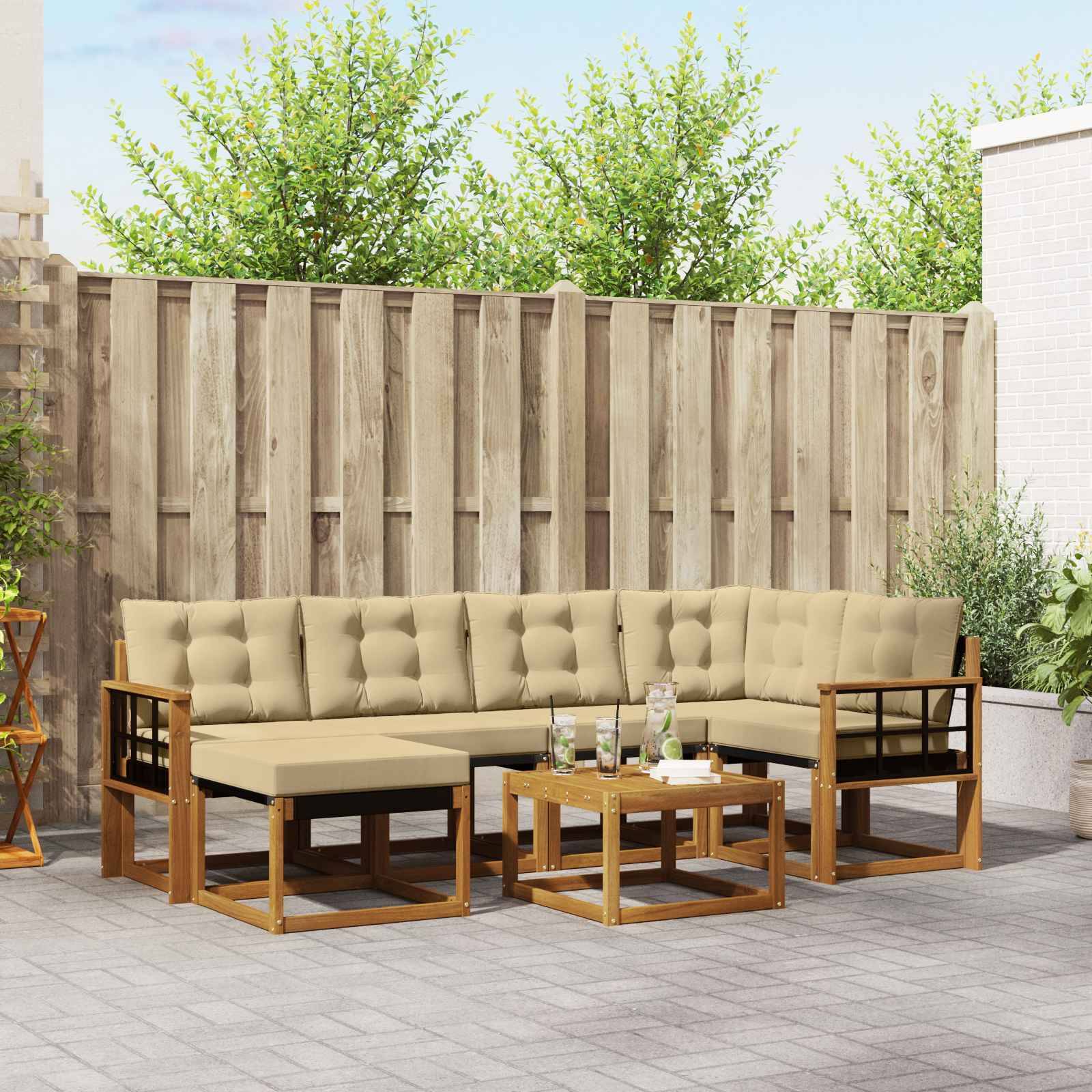 vidaXL Outdoor-Sofagarnitur mit Kissen 7 pcs Natur und Beige