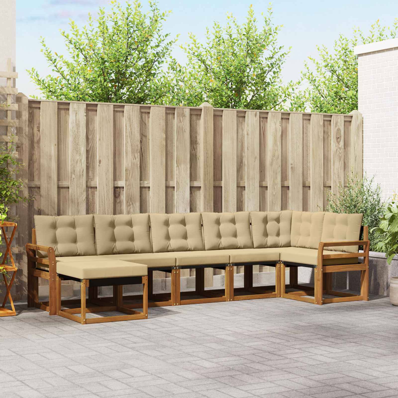 vidaXL Outdoor-Sofagarnitur mit Kissen 7 pcs Natur und Beige