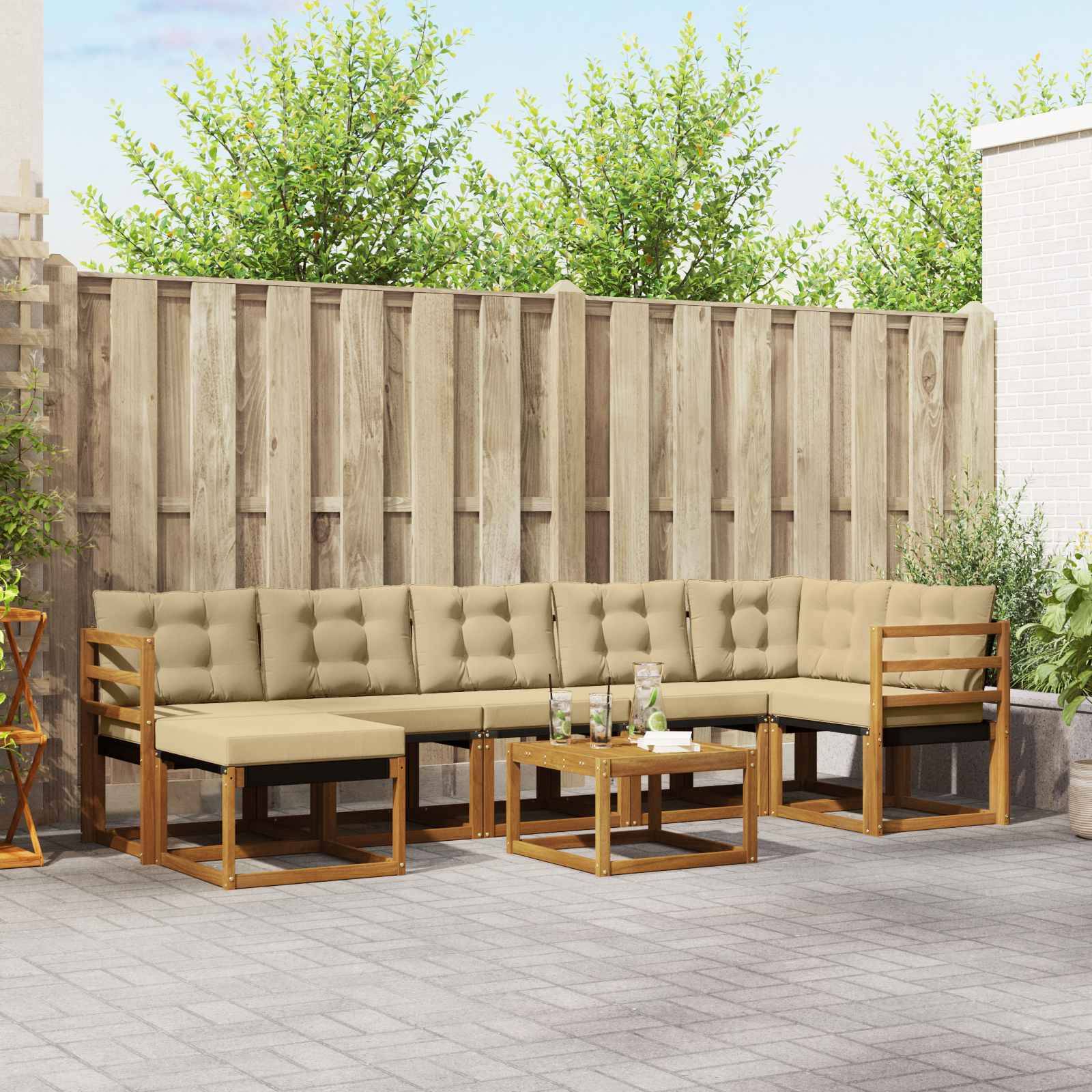 vidaXL Outdoor-Sofagarnitur mit Kissen 8 pcs Natur und Beige