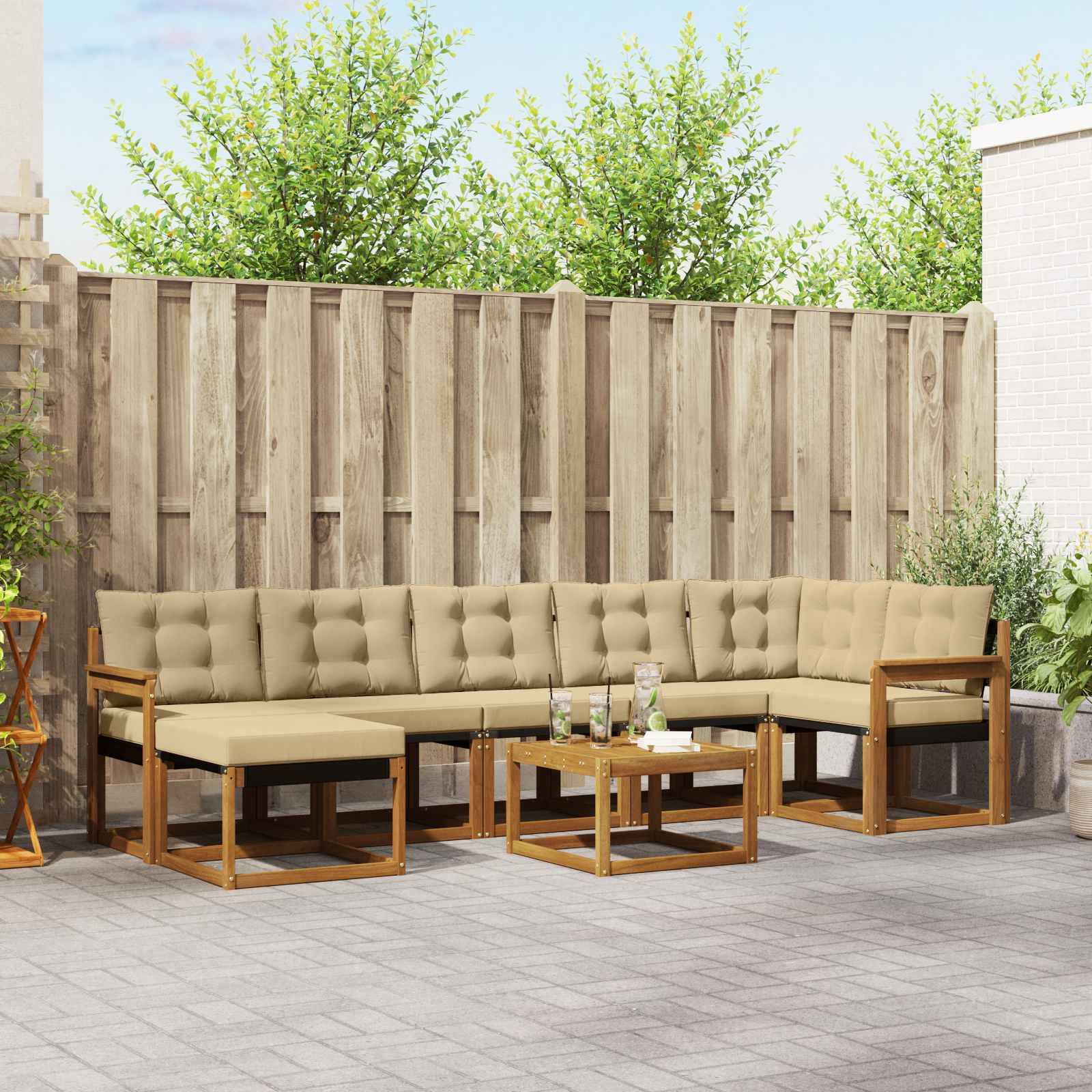 vidaXL Outdoor-Sofagarnitur mit Kissen 8 pcs Natur und Beige