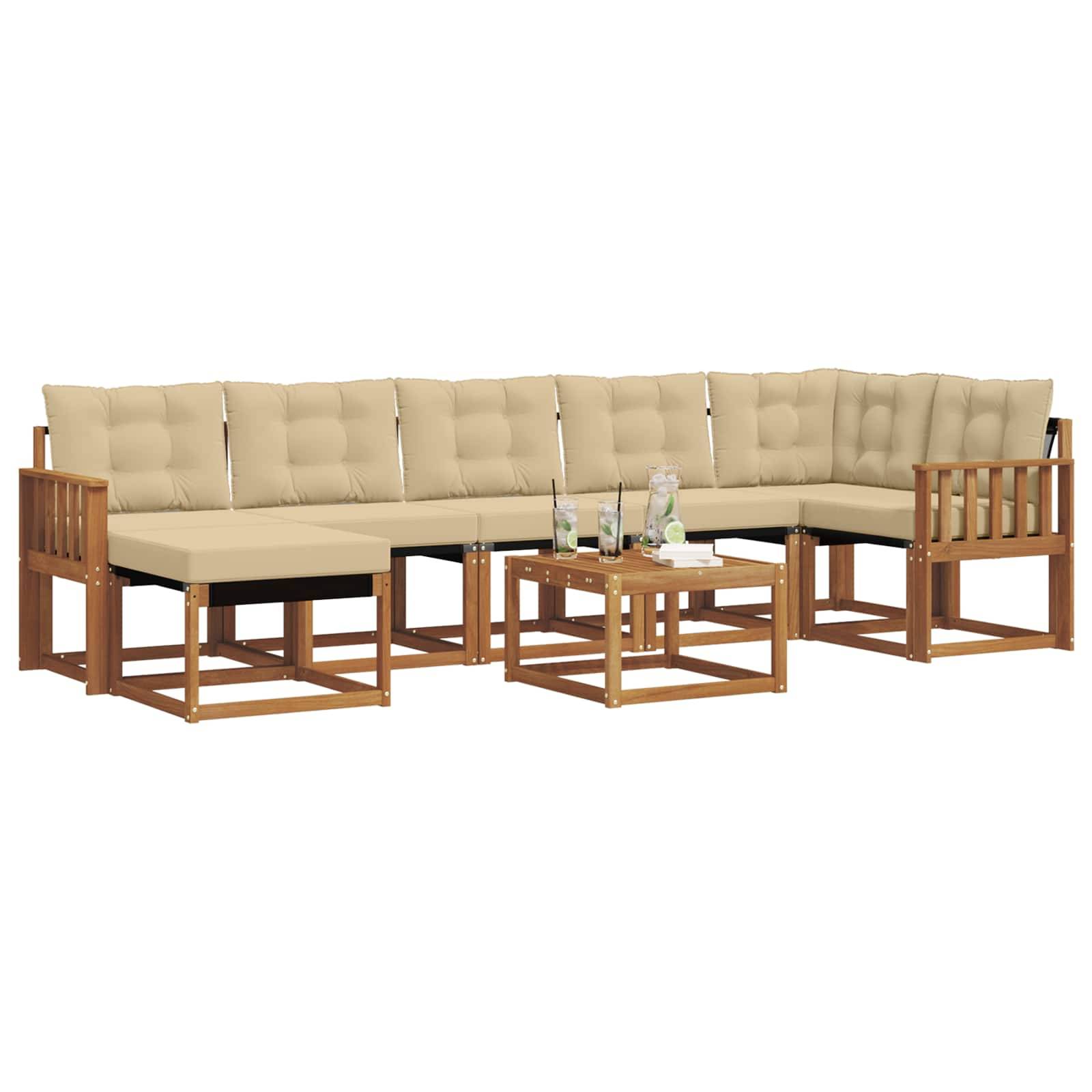 vidaXL Outdoor-Sofagarnitur mit Kissen 8 pcs Natur und Beige