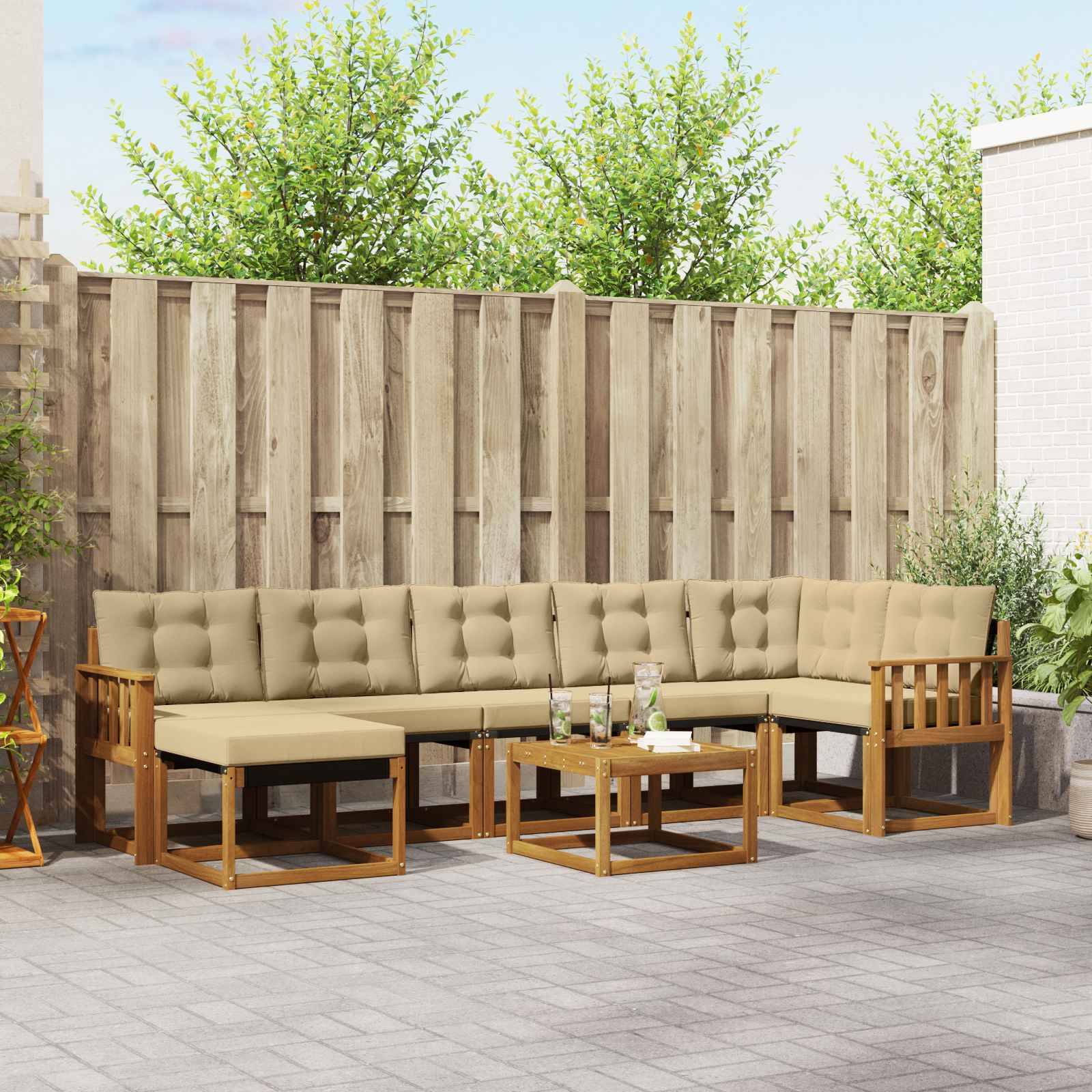 vidaXL Outdoor-Sofagarnitur mit Kissen 8 pcs Natur und Beige