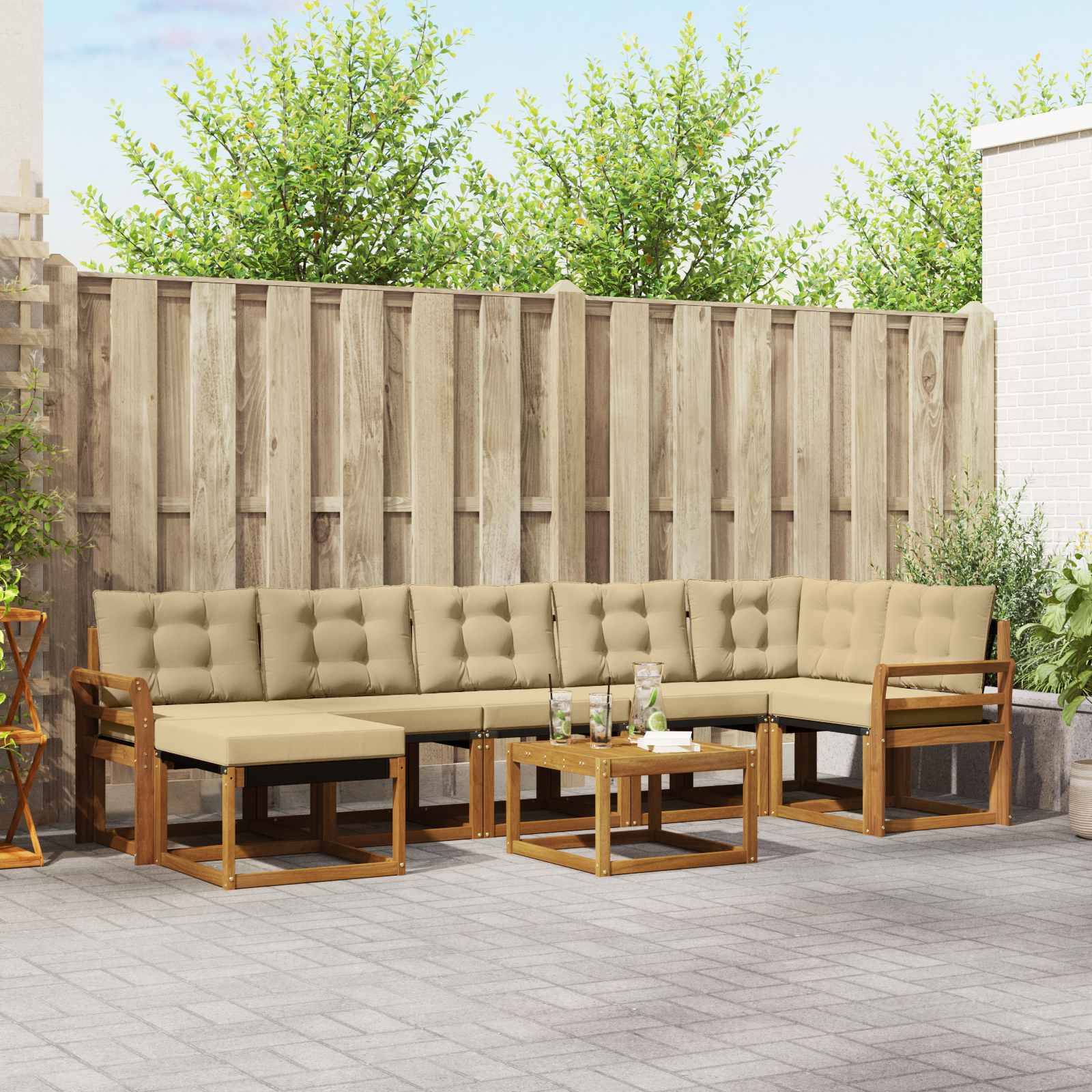 vidaXL Outdoor-Sofagarnitur mit Kissen 8 pcs Natur und Beige