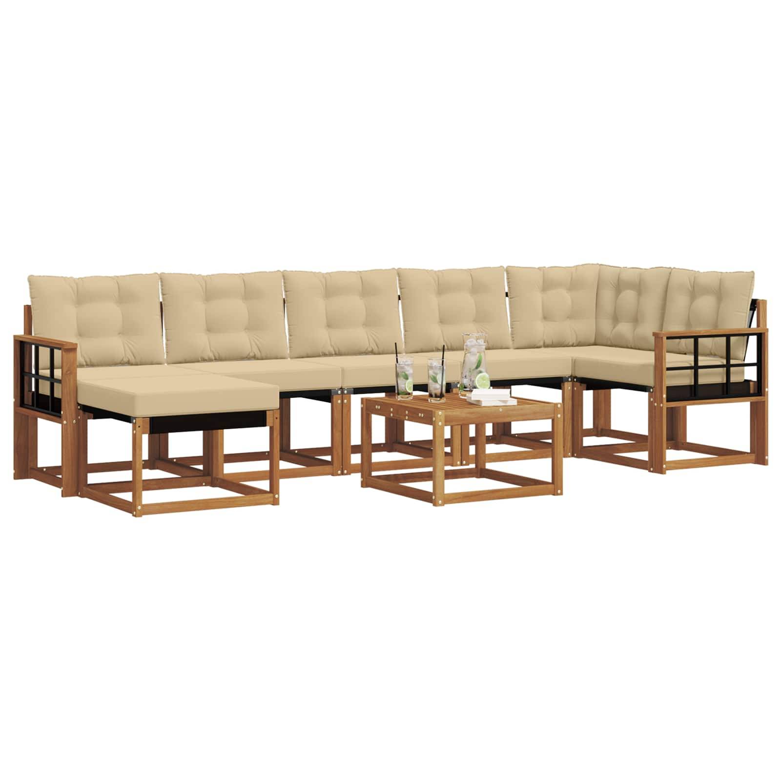 vidaXL Outdoor-Sofagarnitur mit Kissen 8 pcs Natur und Beige
