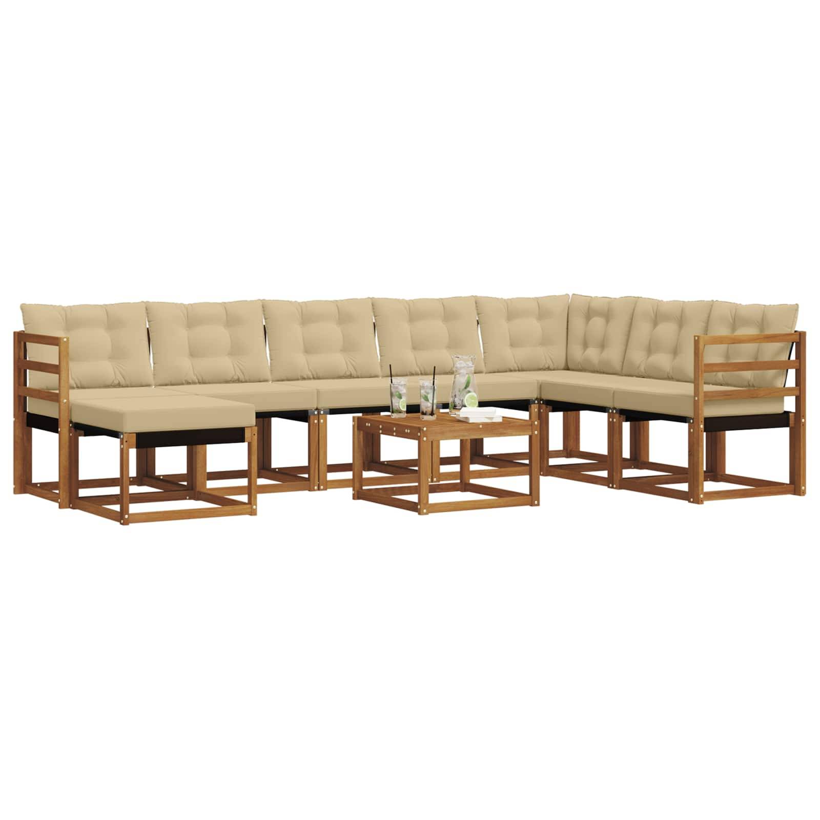 vidaXL Outdoor-Sofagarnitur mit Kissen 9 pcs Natur und Beige