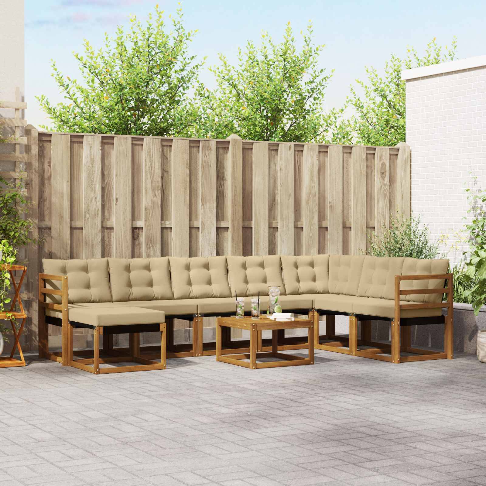 vidaXL Outdoor-Sofagarnitur mit Kissen 9 pcs Natur und Beige