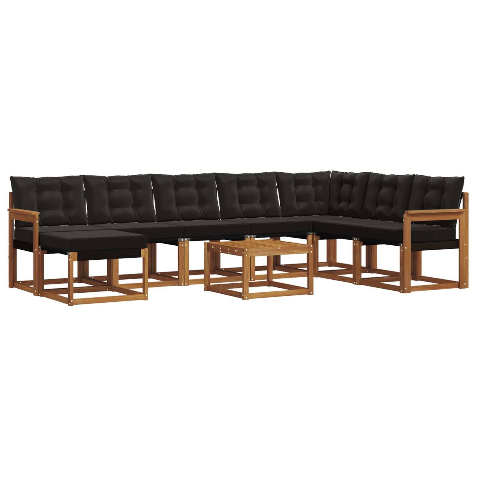 vidaXL Outdoor-Sofagarnitur mit Kissen 9 pcs Natürlich und Schwarz