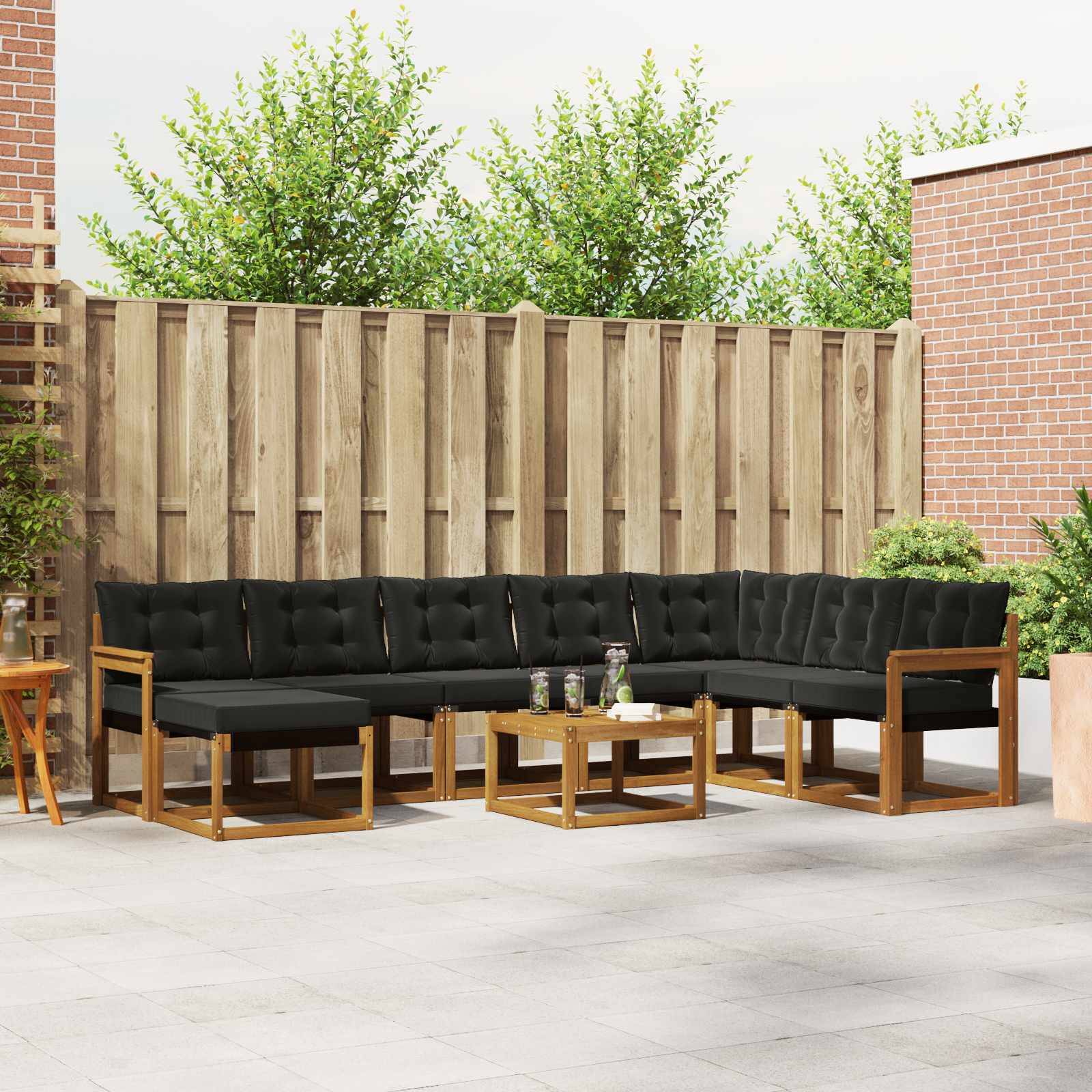 vidaXL Outdoor-Sofagarnitur mit Kissen 9 pcs Natürlich und Schwarz