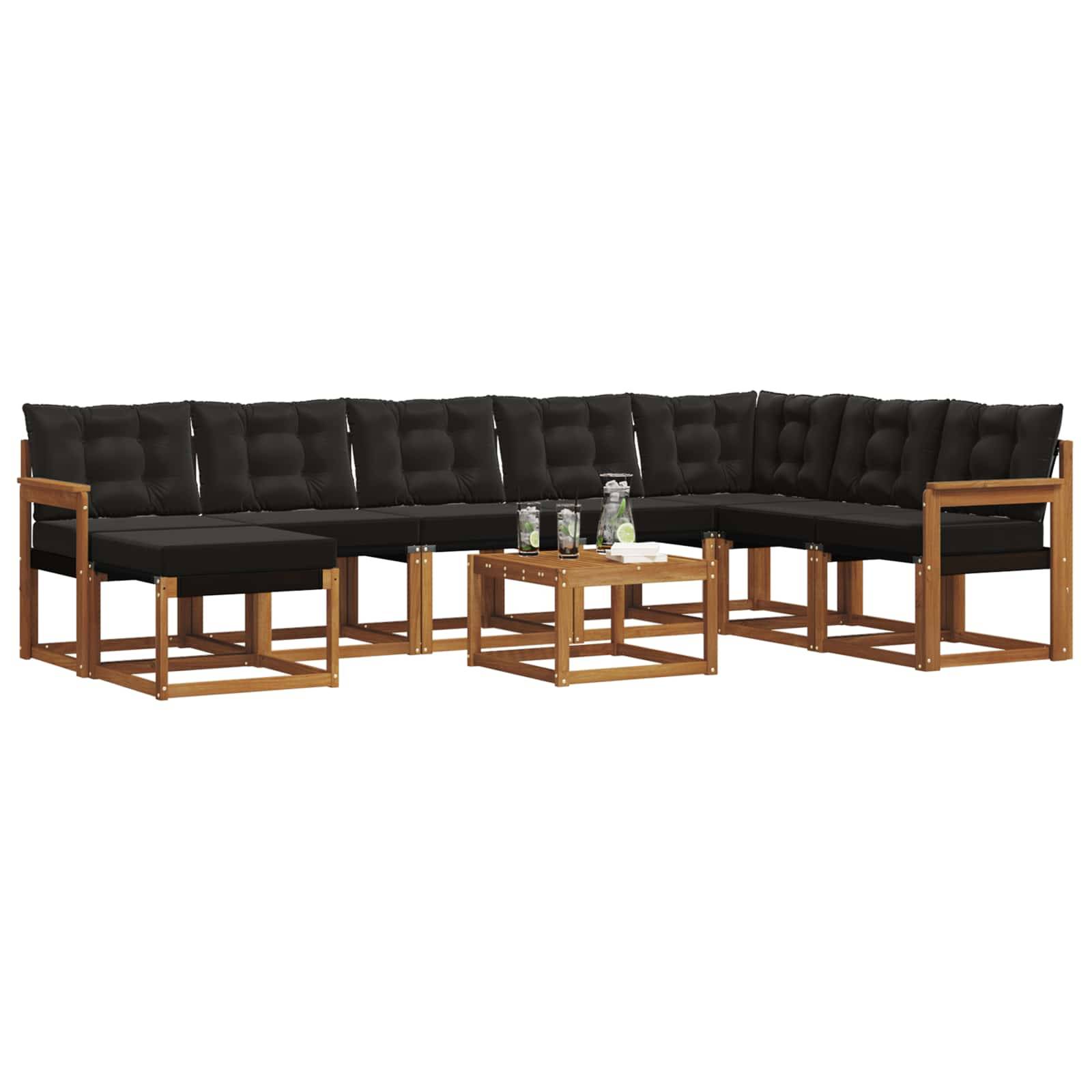 vidaXL Outdoor-Sofagarnitur mit Kissen 9 pcs Natürlich und Schwarz