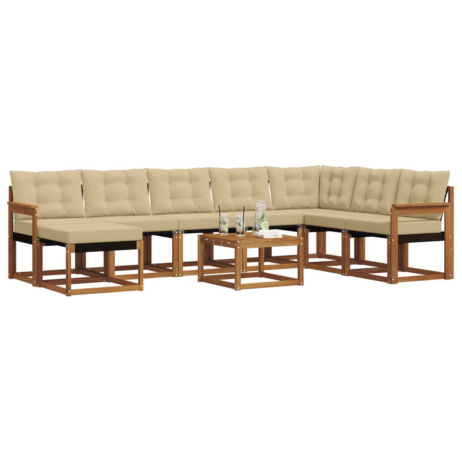 vidaXL Outdoor-Sofagarnitur mit Kissen 9 pcs Natur und Beige