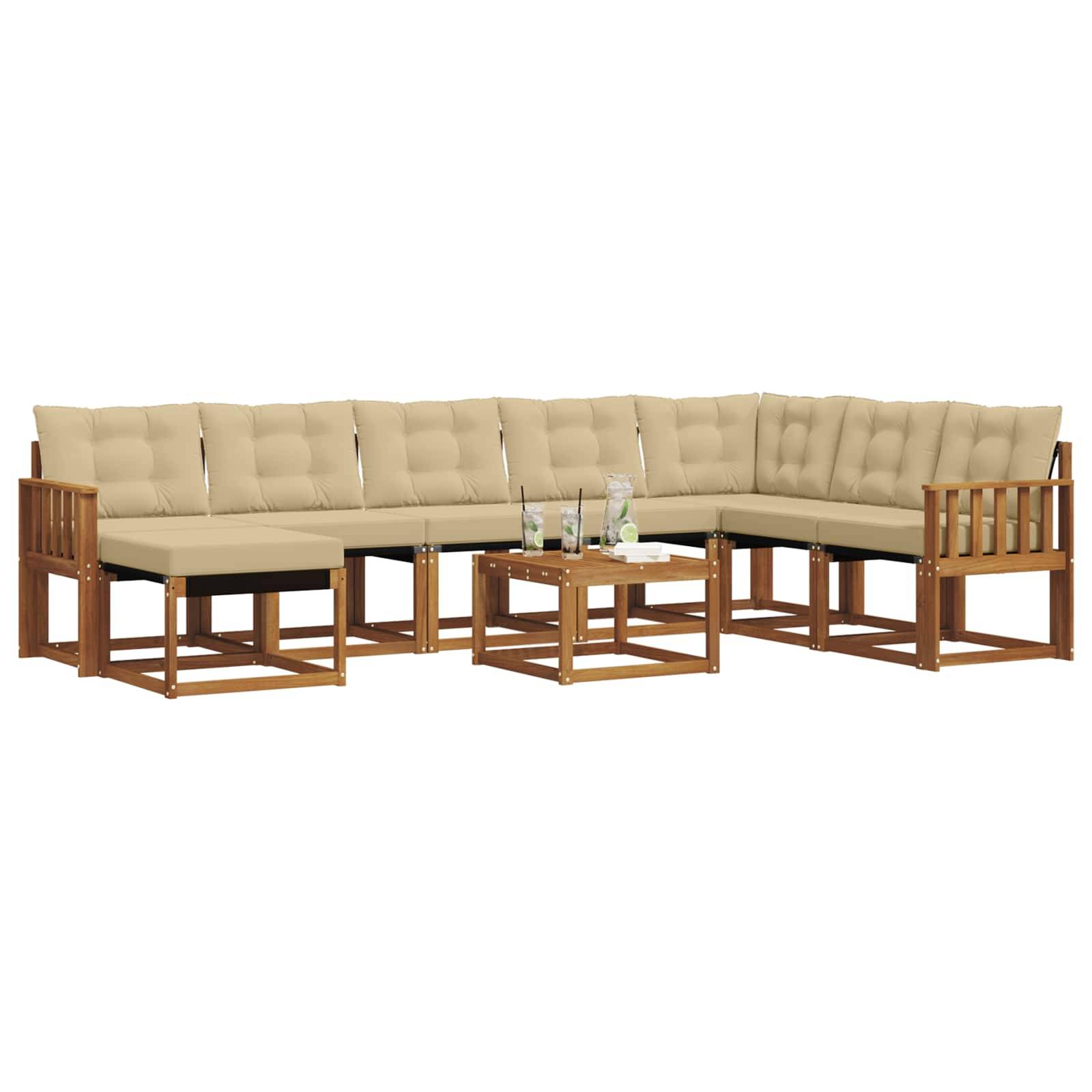 vidaXL Outdoor-Sofagarnitur mit Kissen 9 pcs Natur und Beige