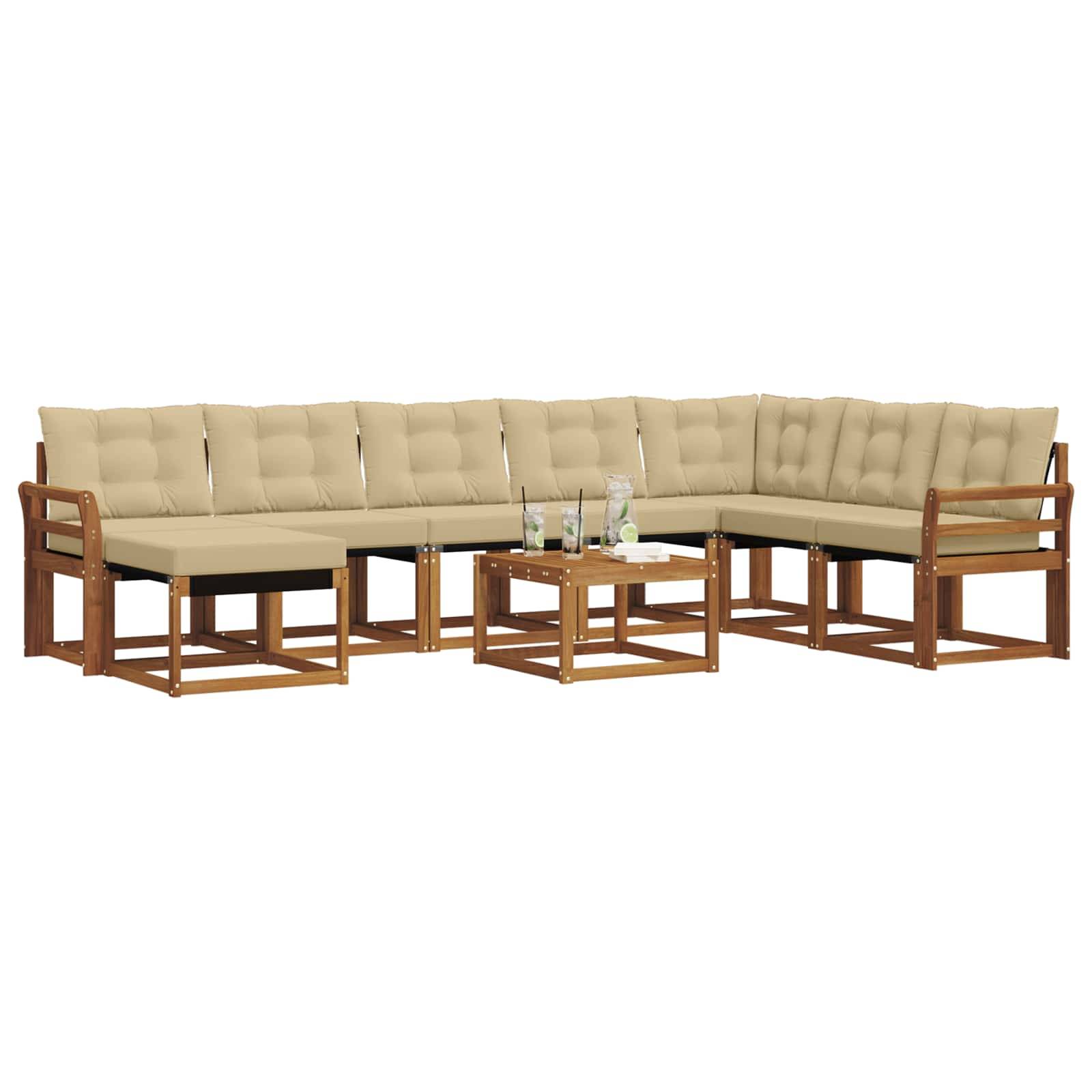 vidaXL Outdoor-Sofagarnitur mit Kissen 9 pcs Natur und Beige