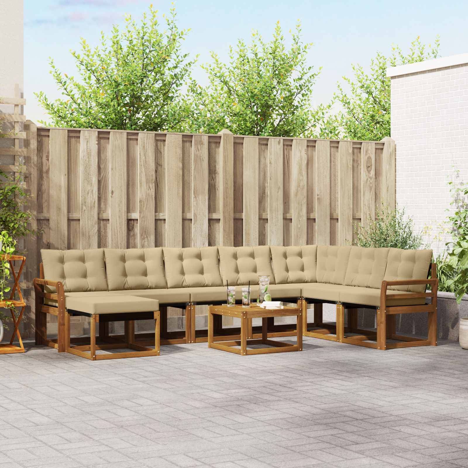 vidaXL Outdoor-Sofagarnitur mit Kissen 9 pcs Natur und Beige
