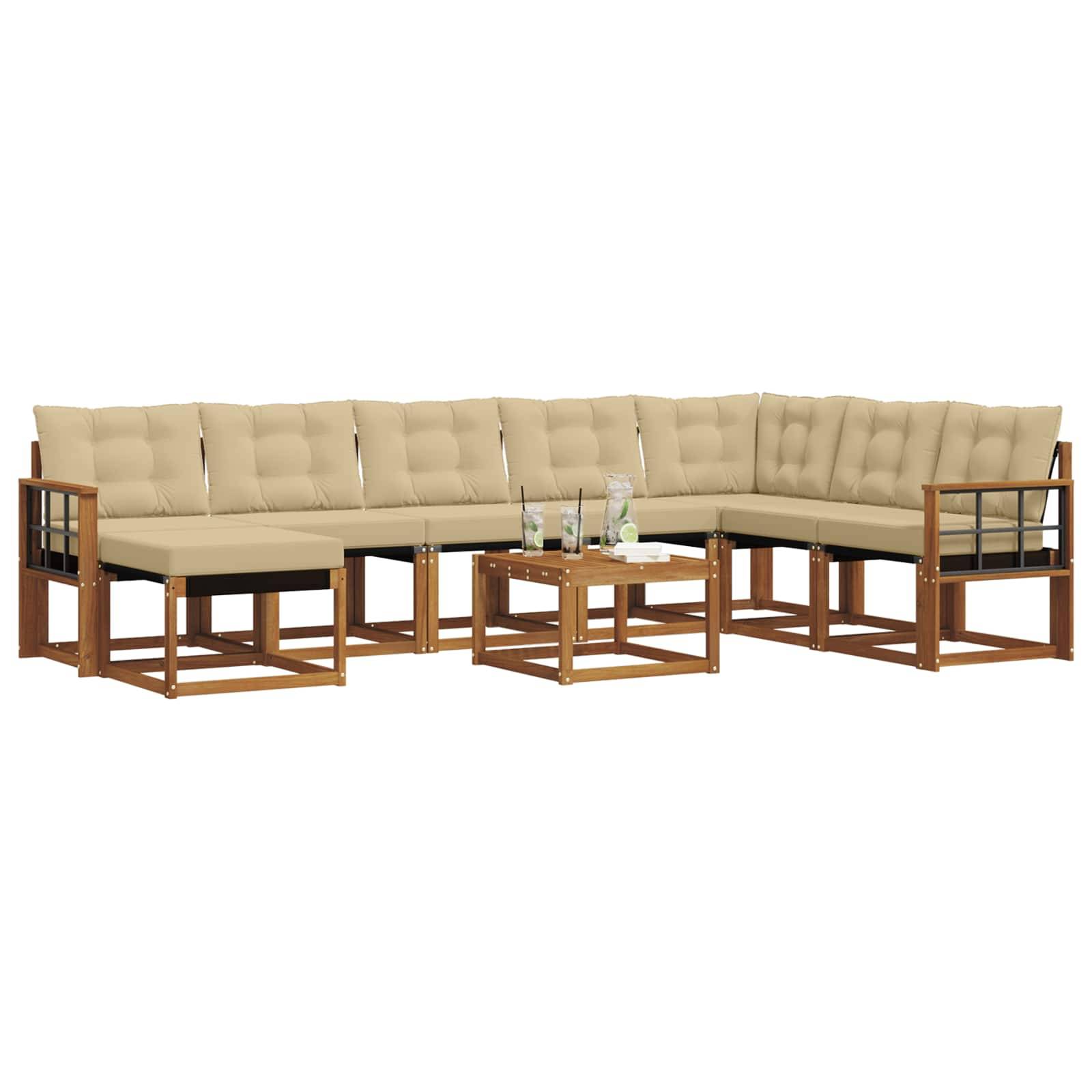 vidaXL Outdoor-Sofagarnitur mit Kissen 9 pcs Natur und Beige