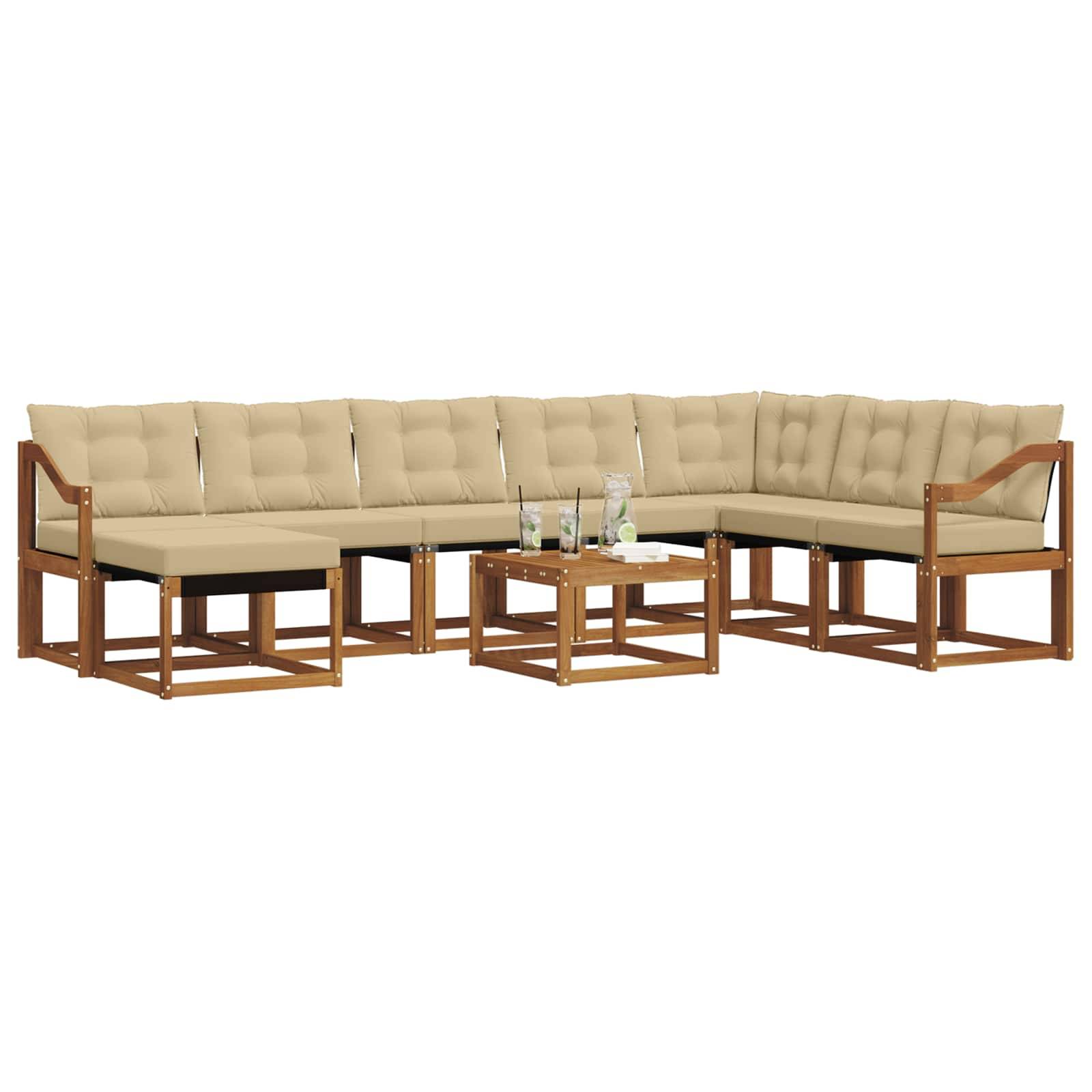 vidaXL Outdoor-Sofagarnitur mit Kissen 9 pcs Natur und Beige