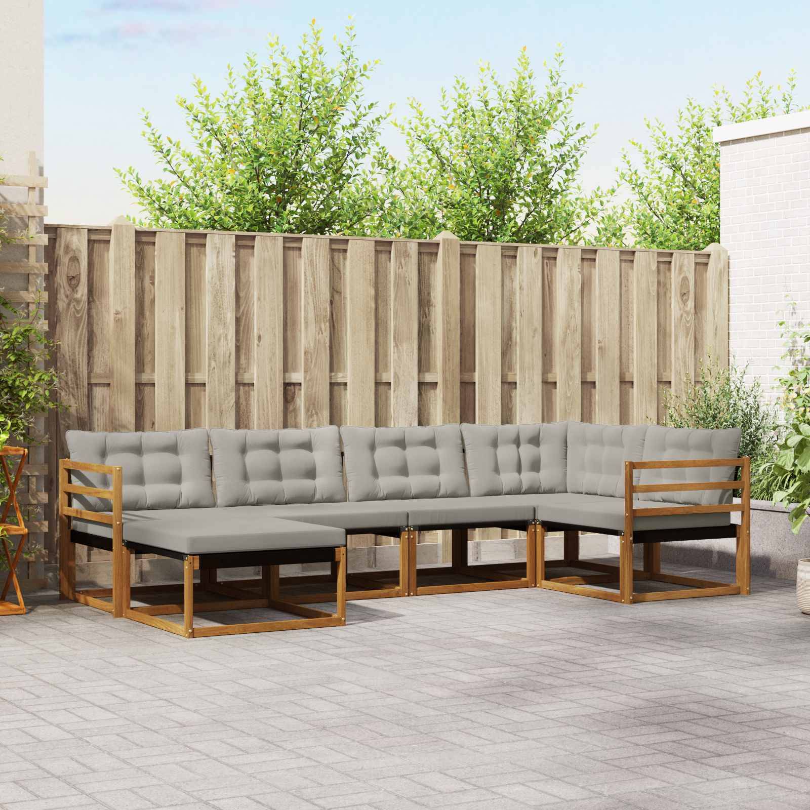 vidaXL Outdoor-Sofagarnitur mit Kissen 6 pcs Natürlich und Hellgrau