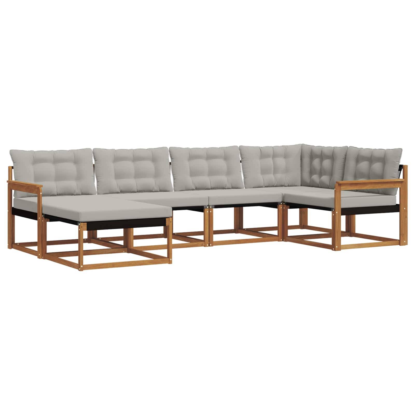 vidaXL Outdoor-Sofagarnitur mit Kissen 6 pcs Natürlich und Hellgrau