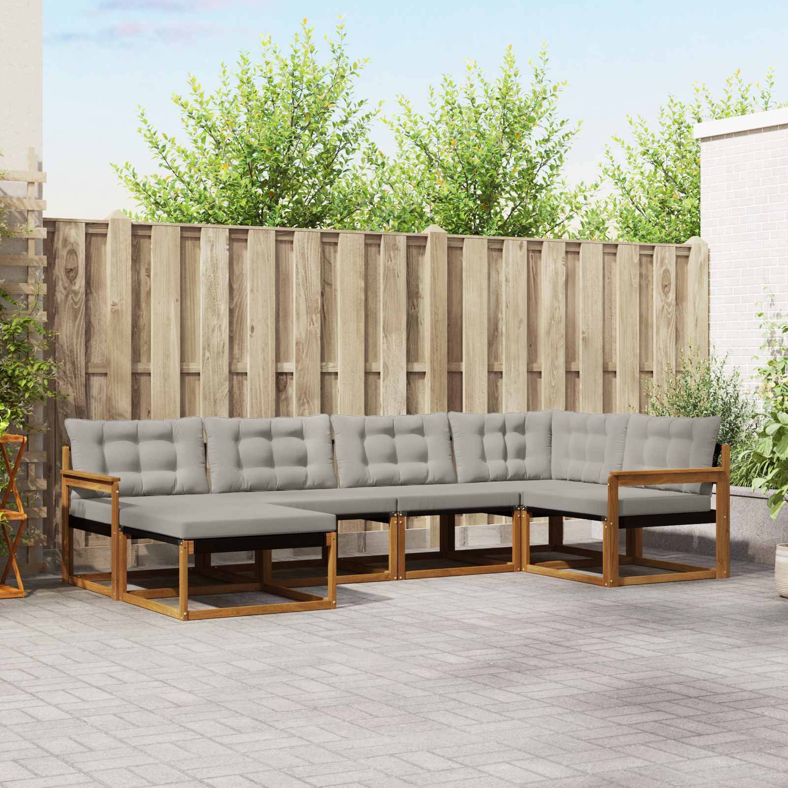 vidaXL Outdoor-Sofagarnitur mit Kissen 6 pcs Natürlich und Hellgrau