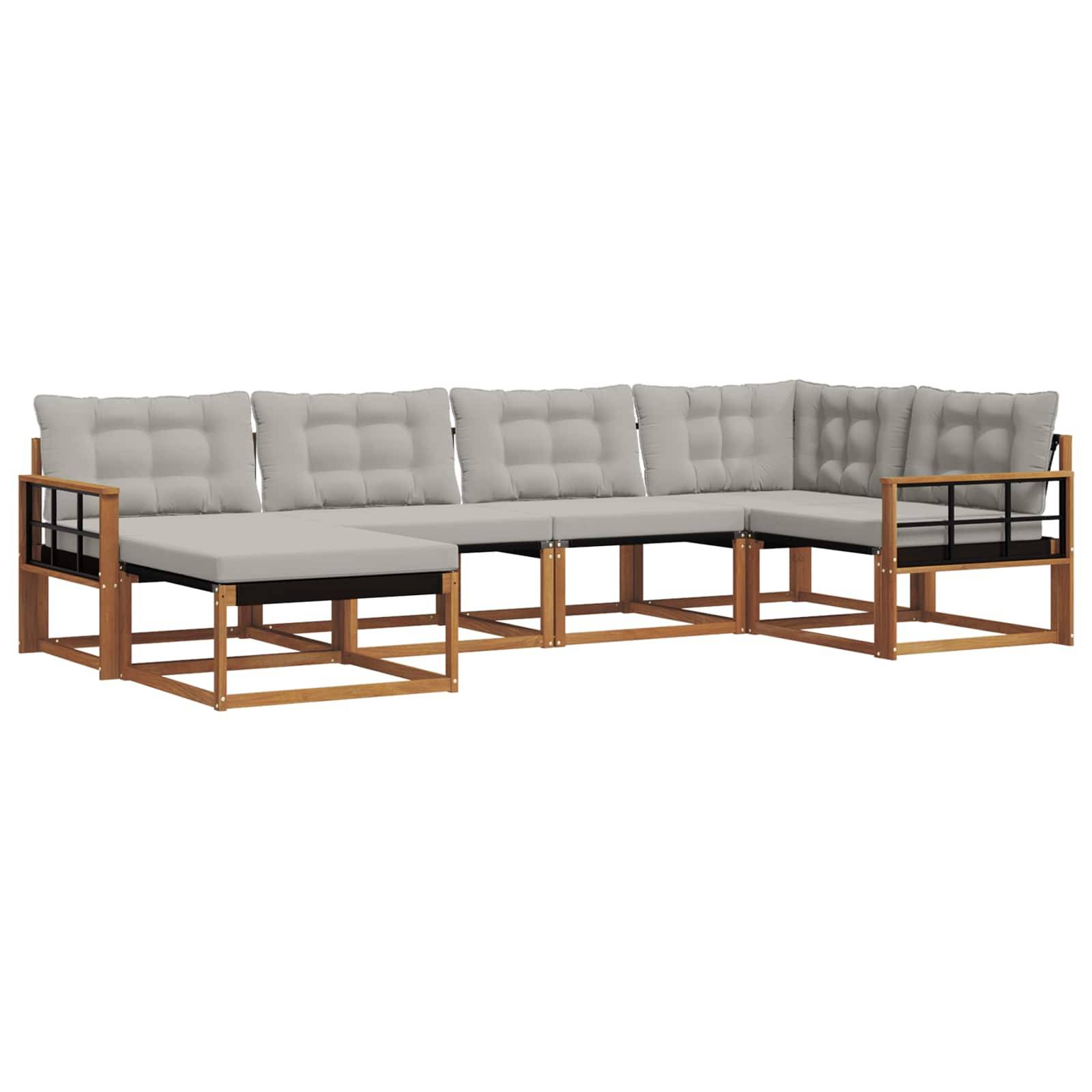 vidaXL Outdoor-Sofagarnitur mit Kissen 6 pcs Natürlich und Hellgrau