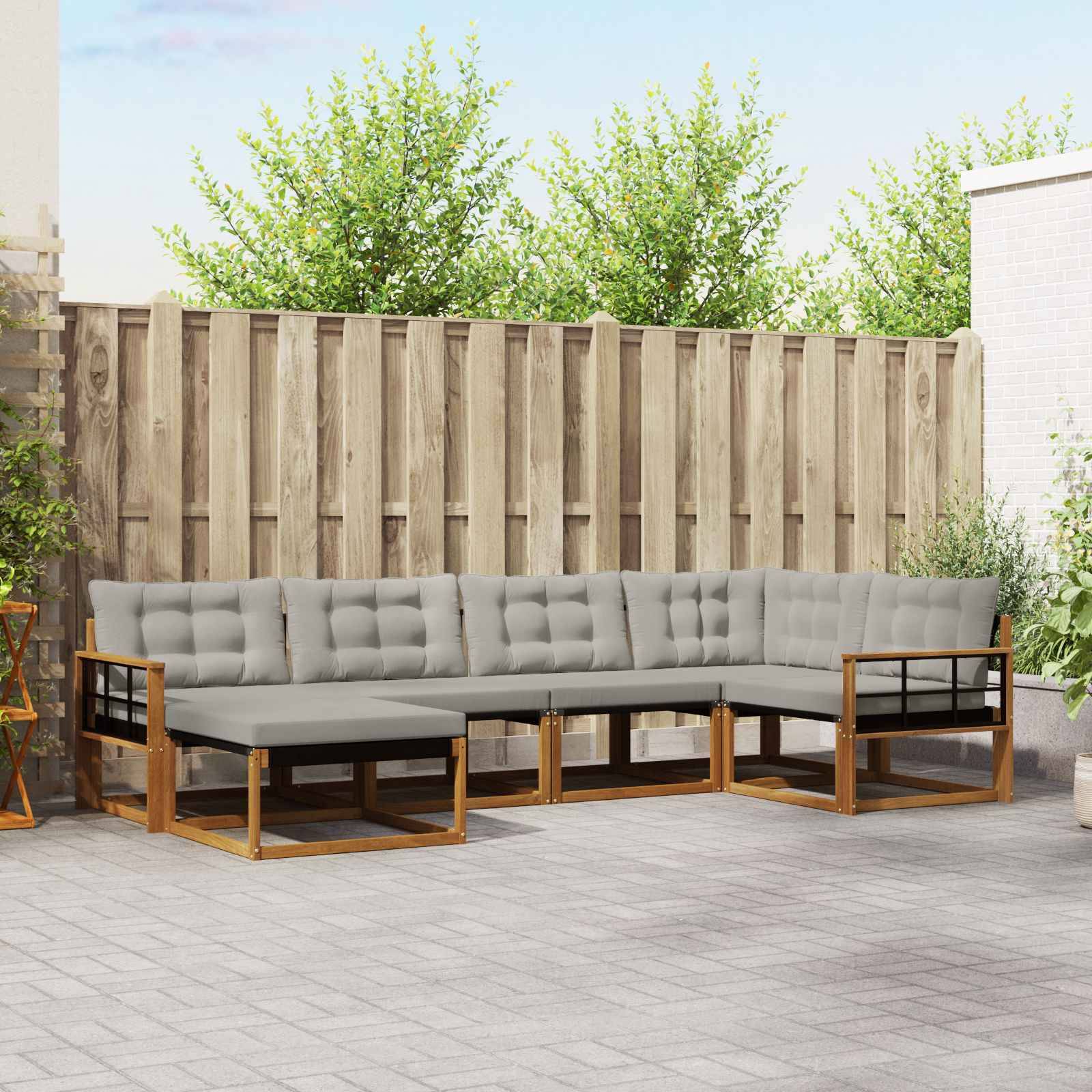 vidaXL Outdoor-Sofagarnitur mit Kissen 6 pcs Natürlich und Hellgrau