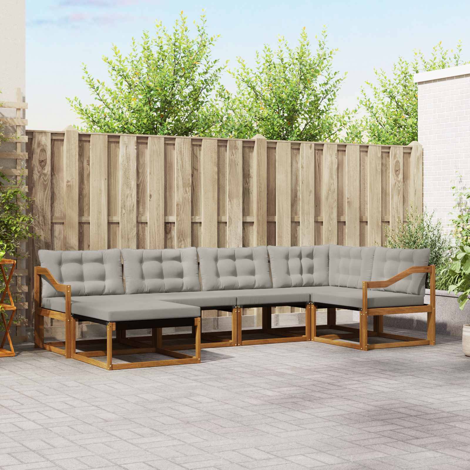 vidaXL Outdoor-Sofagarnitur mit Kissen 6 pcs Natürlich und Hellgrau