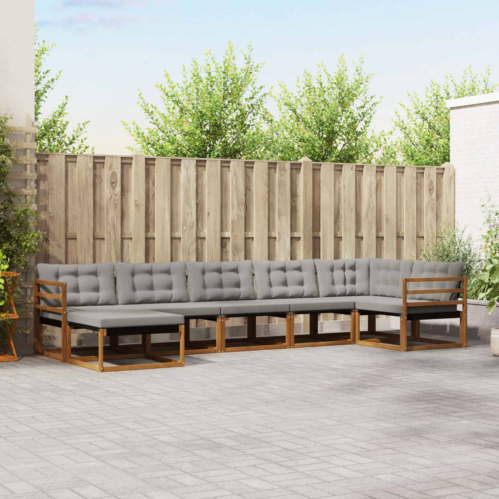 vidaXL Outdoor-Sofagarnitur mit Kissen 7 pcs Natürlich und Hellgrau