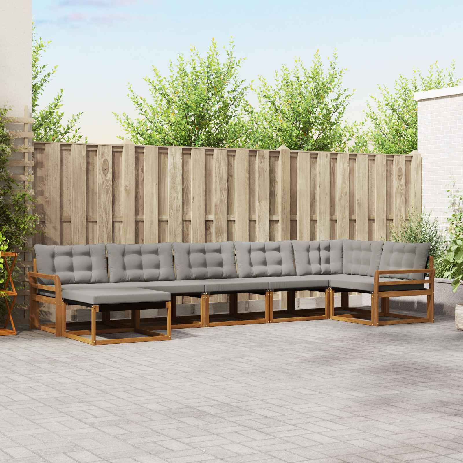 vidaXL Outdoor-Sofagarnitur mit Kissen 7 pcs Natürlich und Hellgrau