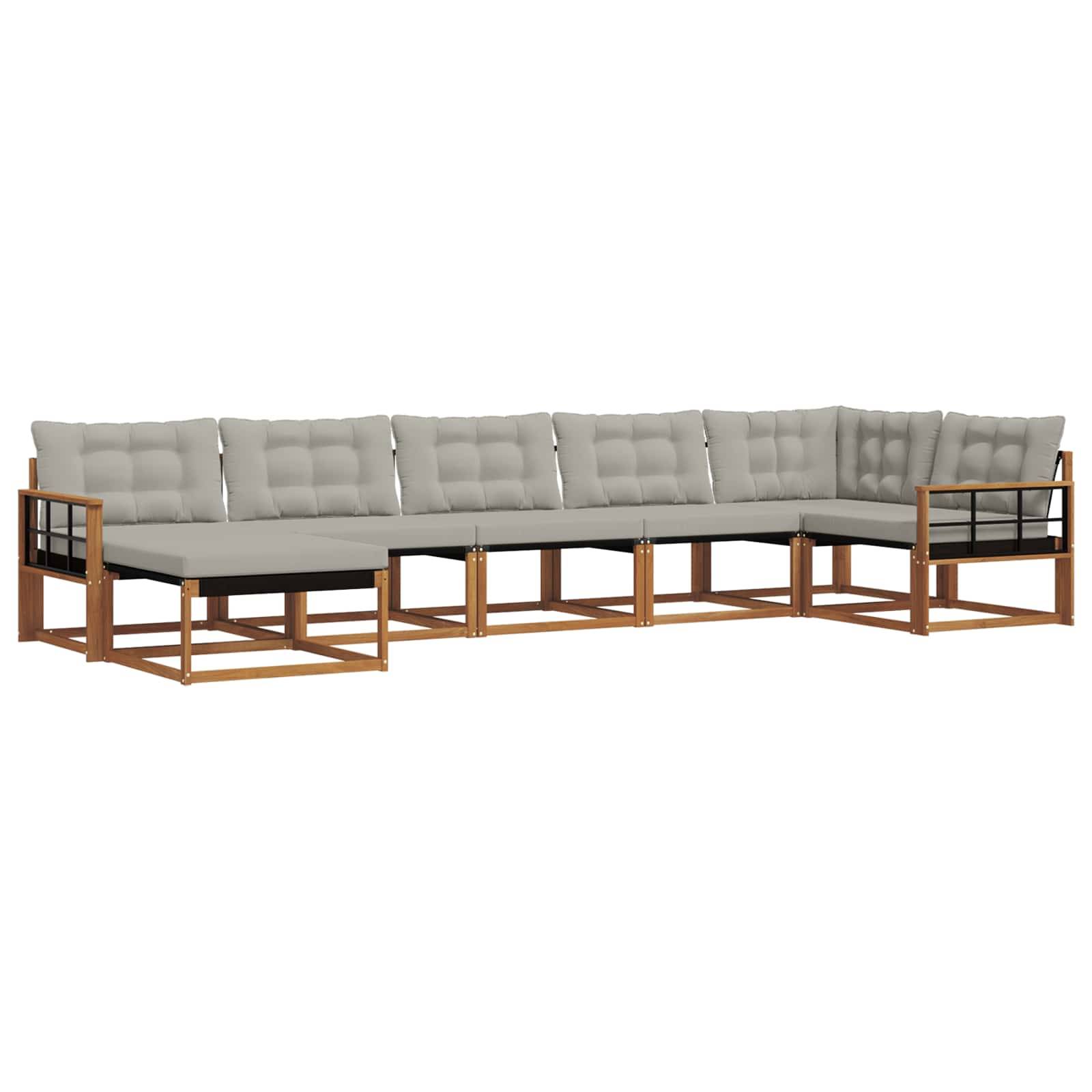 vidaXL Outdoor-Sofagarnitur mit Kissen 7 pcs Natürlich und Hellgrau