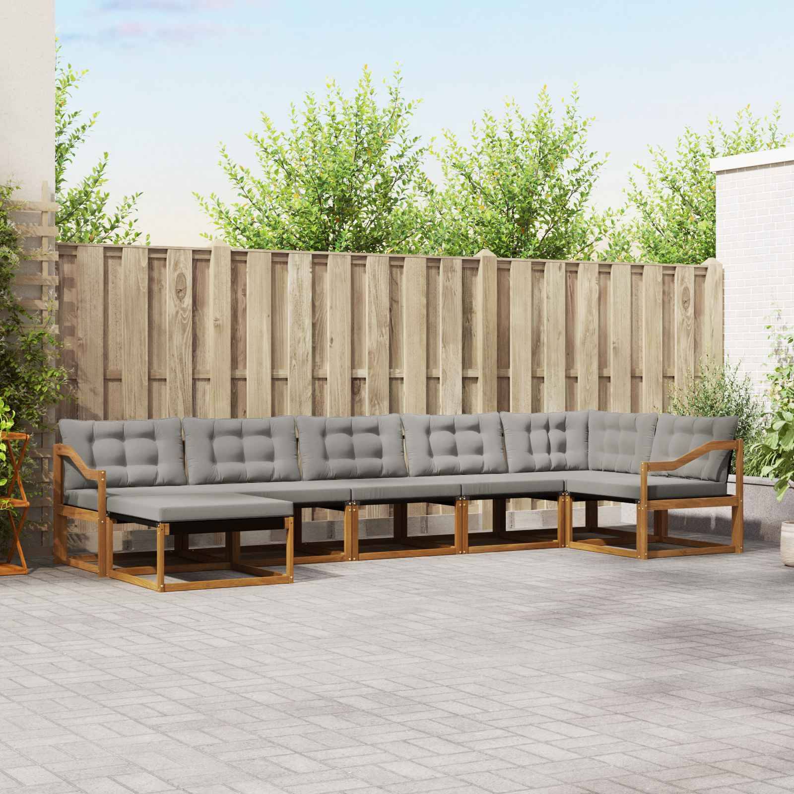 vidaXL Outdoor-Sofagarnitur mit Kissen 7 pcs Natürlich und Hellgrau