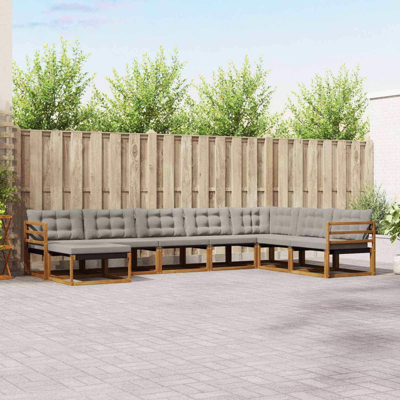 vidaXL Outdoor-Sofagarnitur mit Kissen 8 pcs Natürlich und Hellgrau