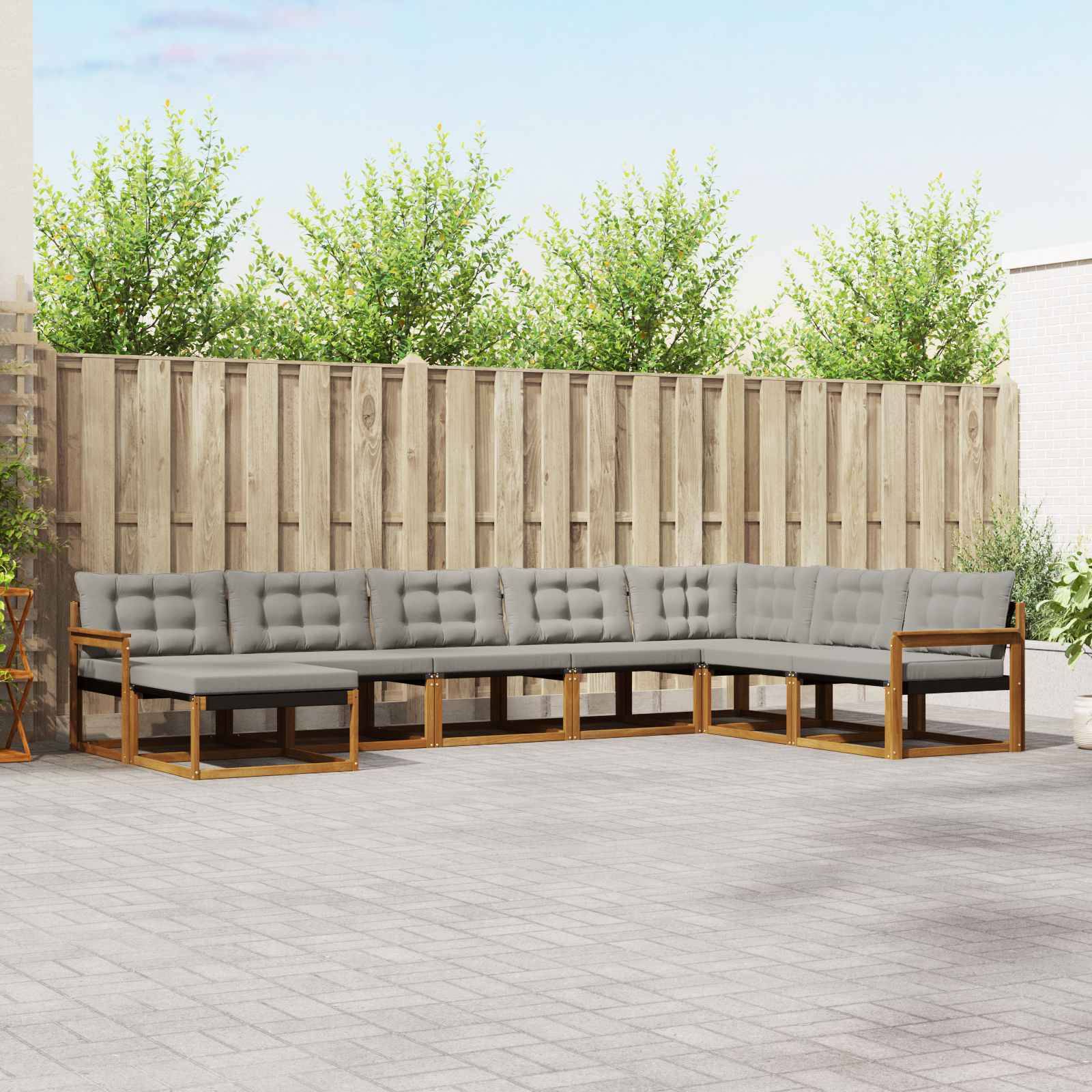 vidaXL Outdoor-Sofagarnitur mit Kissen 8 pcs Natürlich und Hellgrau