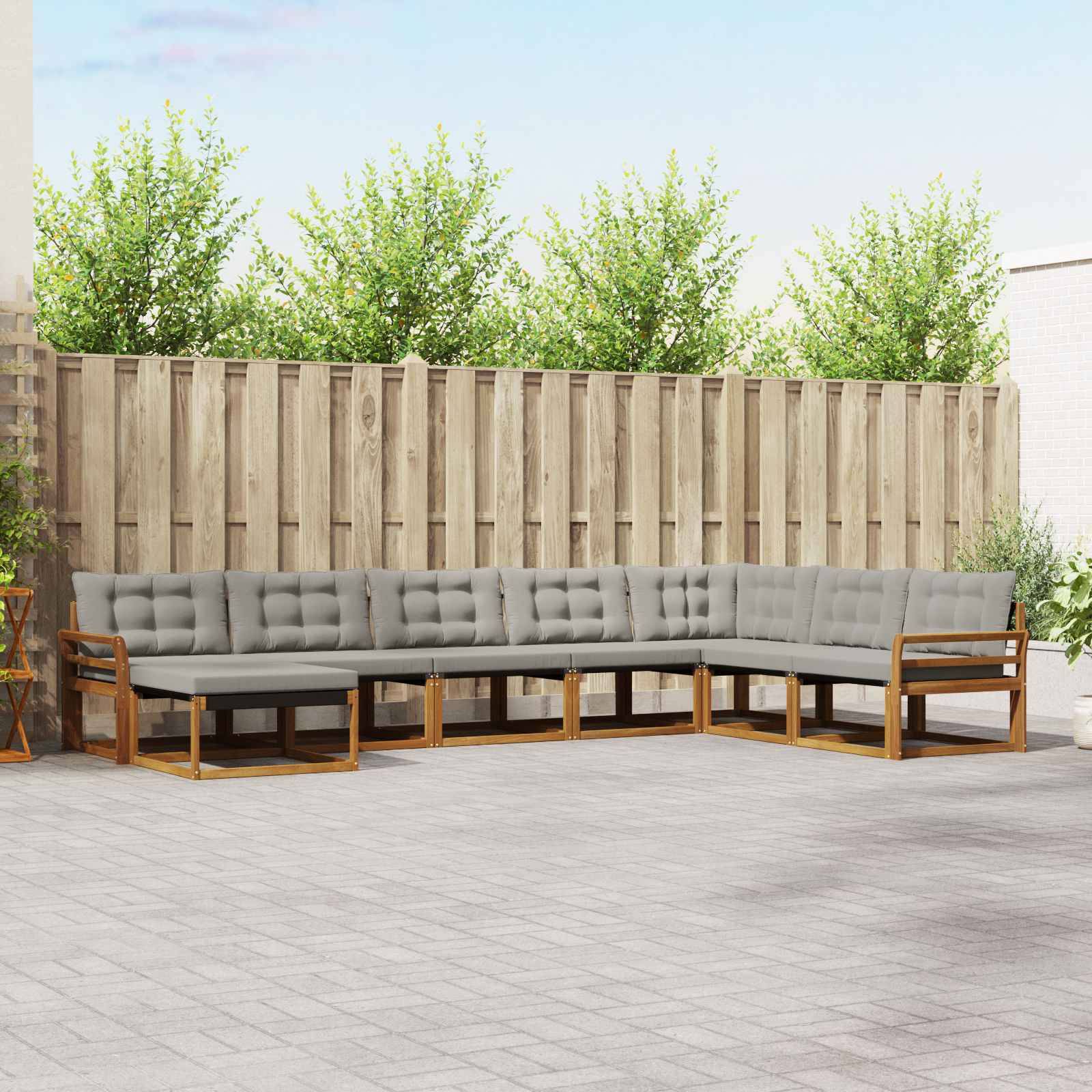 vidaXL Outdoor-Sofagarnitur mit Kissen 8 pcs Natürlich und Hellgrau