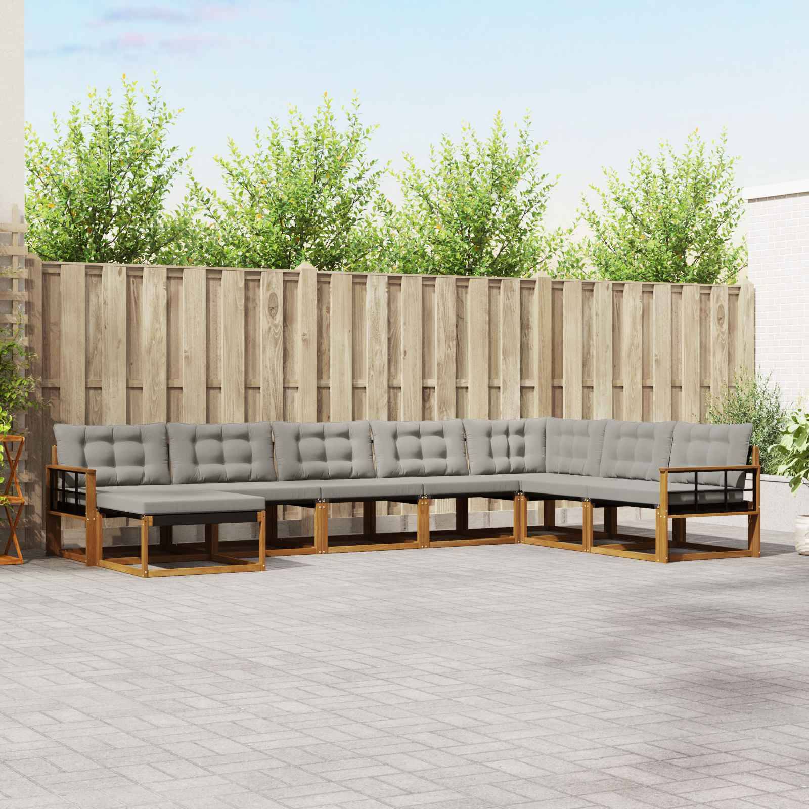 vidaXL Outdoor-Sofagarnitur mit Kissen 8 pcs Natürlich und Hellgrau