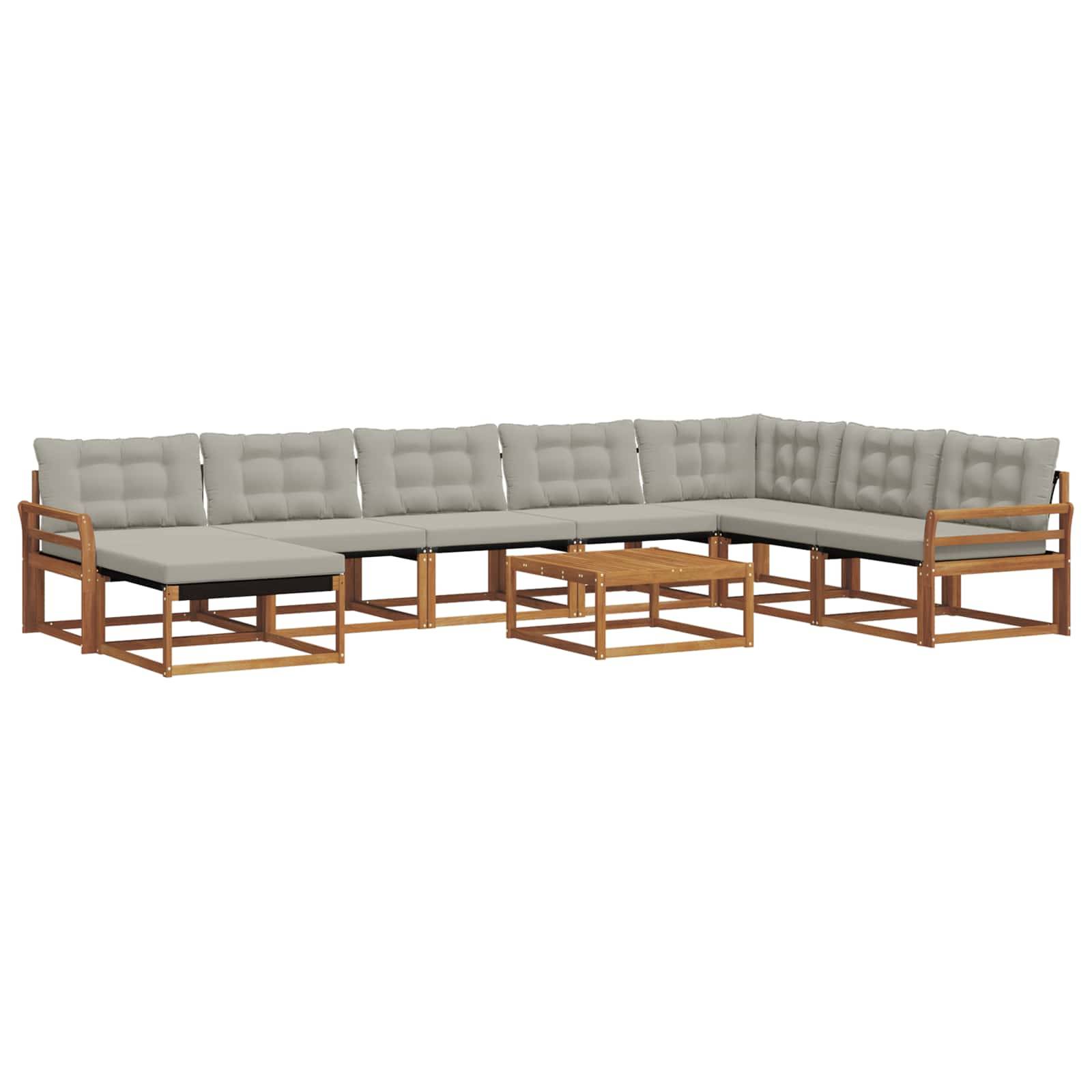 vidaXL Outdoor-Sofagarnitur mit Kissen 9 pcs Natürlich und Hellgrau
