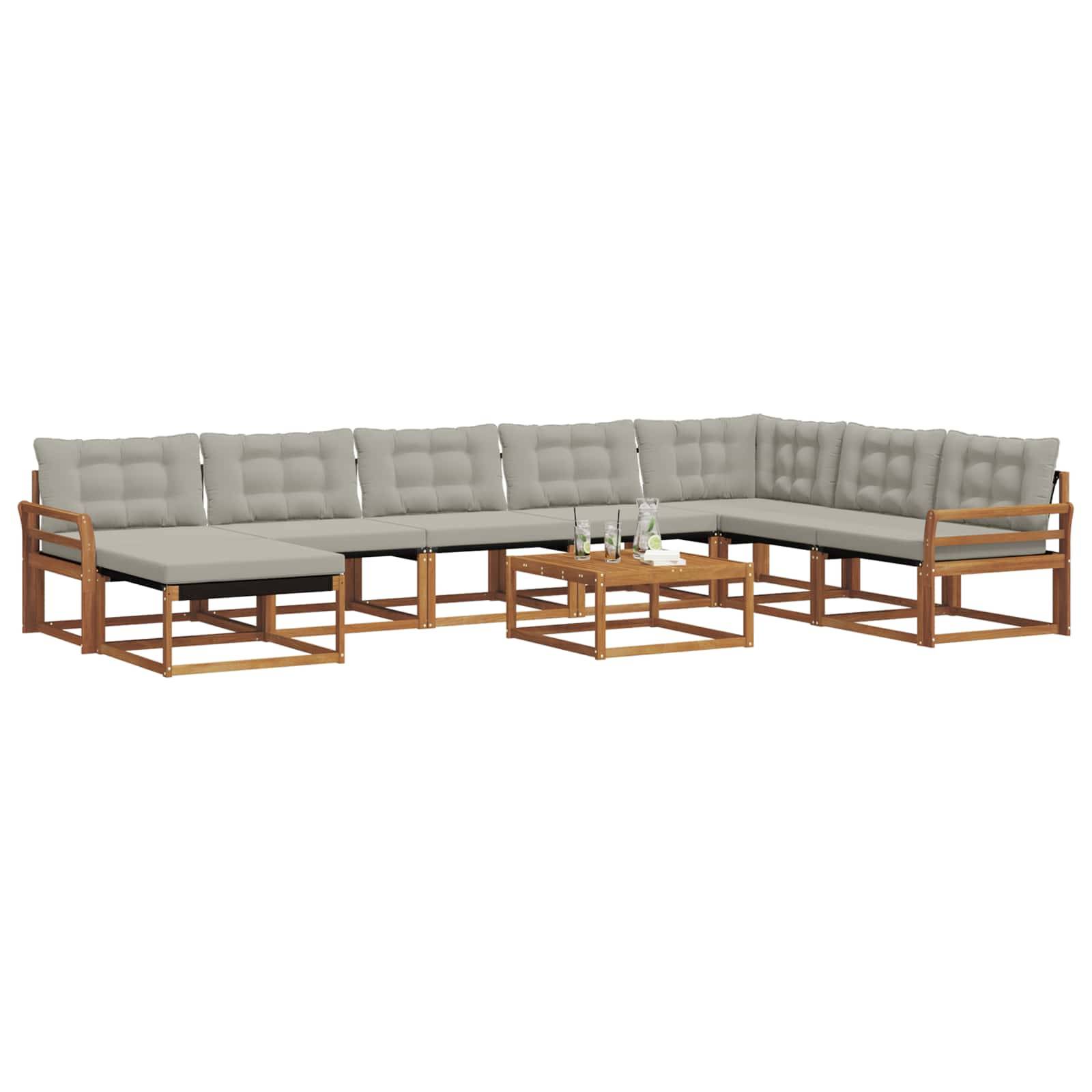 vidaXL Outdoor-Sofagarnitur mit Kissen 9 pcs Natürlich und Hellgrau